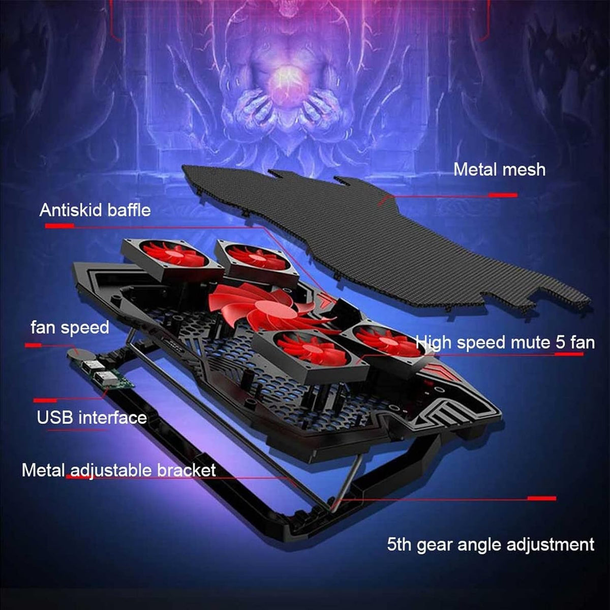 Gaming Laptop Cooler Tablet Notebook Cooling Pad Silent Fans Modes Home Office Display Screen Powerful Cool Stand Holder (Color : B)