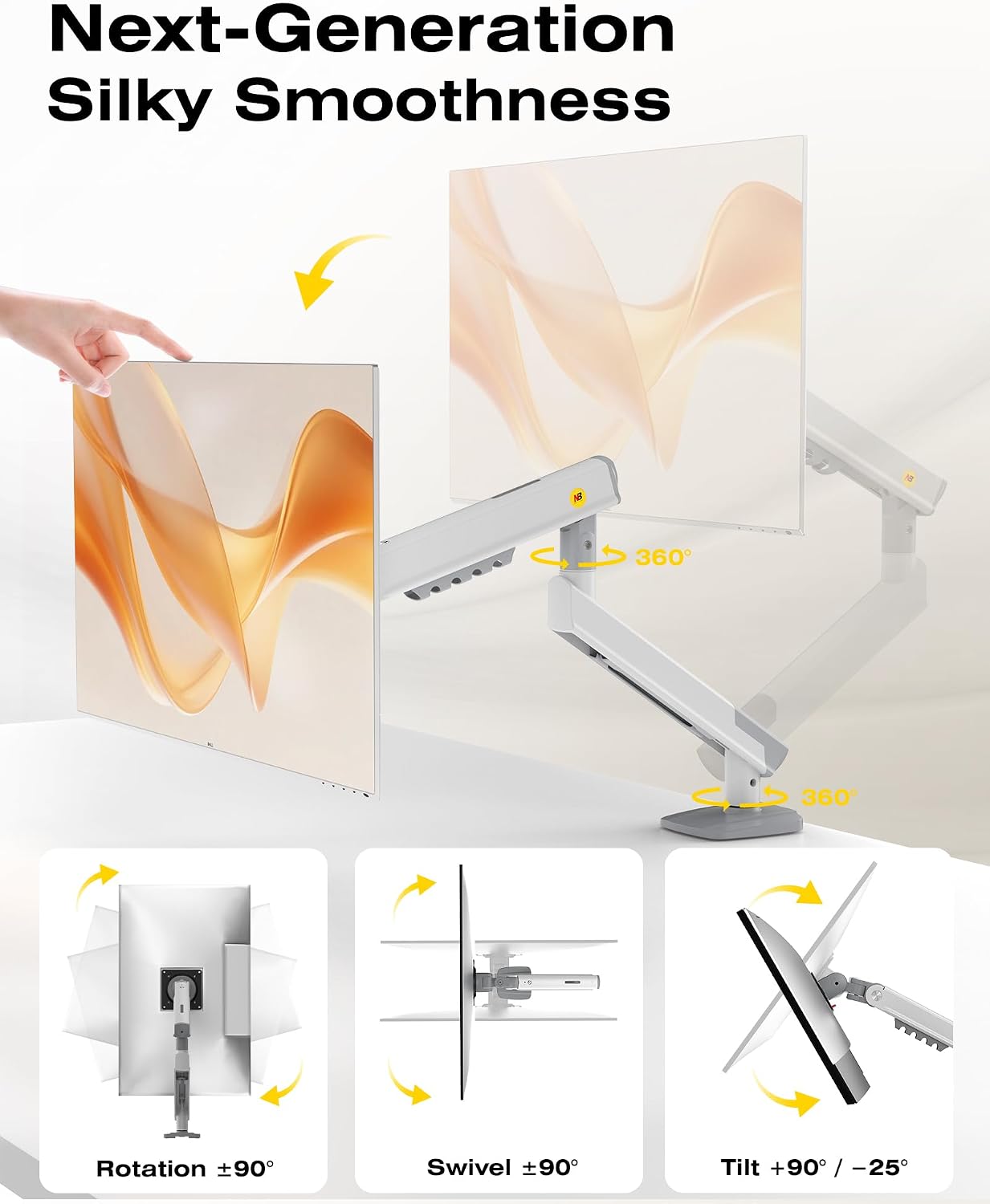 NB SmooVex™ Single Monitor Arm for Monitors 17'' to 32 inch, Mechanical Spring Mount Load up to 9 kg, VESA 75/100 mm Monitor-Mount A5 (White)