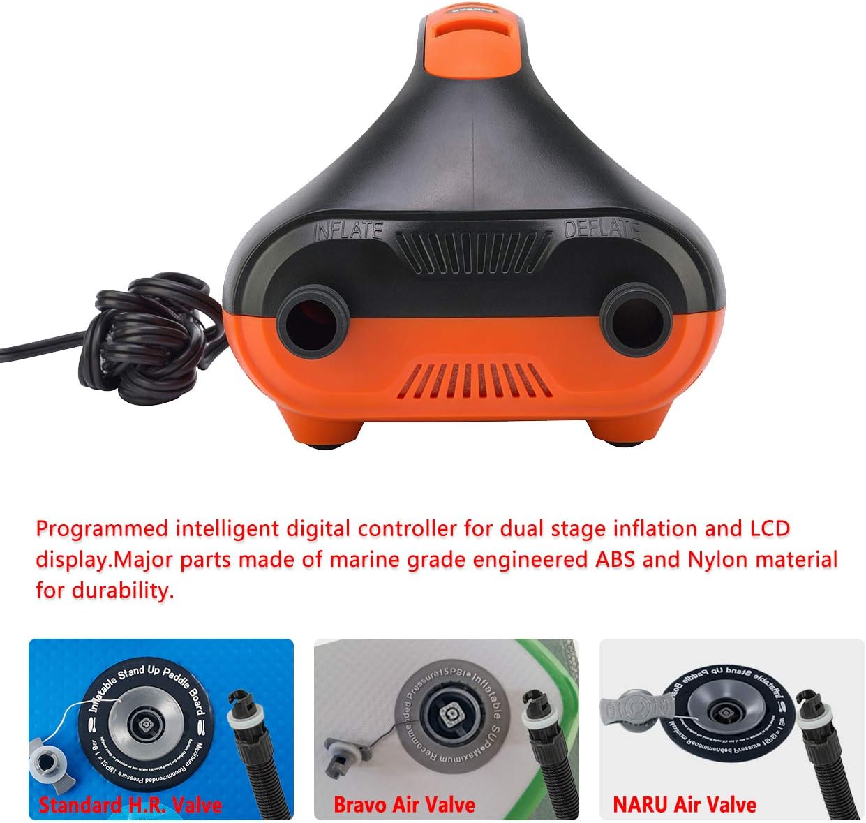 20PSI High Pressure SUP Electric Air Pump,Dual Stage Inflation Paddle Board Pump for Inflatable Stand Up Paddle Boards, Boats,Kayak,12V DC Car Connector