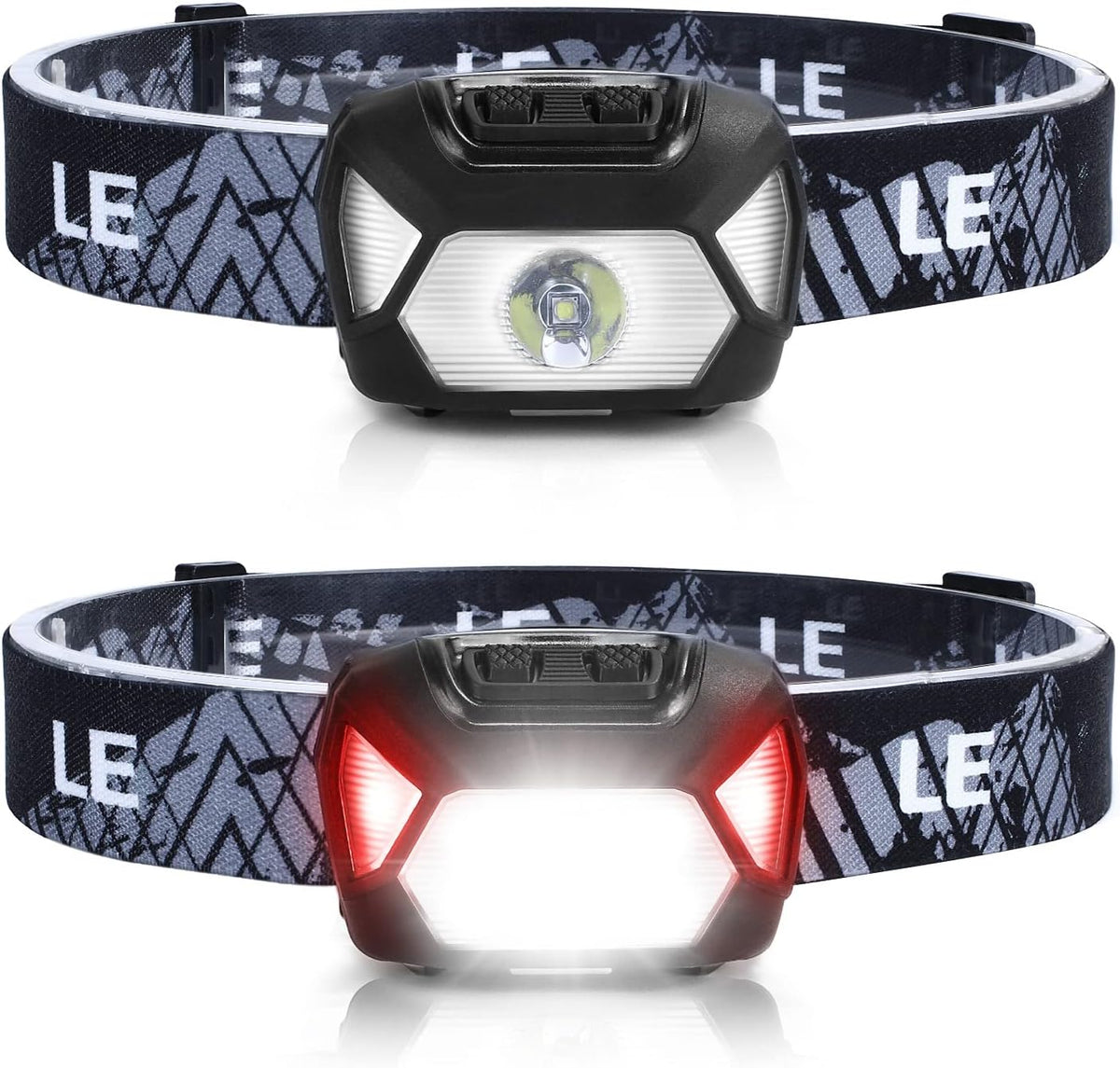 Lepro Headlamp Battery Powered Waterproof LED Headlight 2 Pack - Black | Super bright,Spotlight & Floodlight,Red light,Adjustable Headband,Camping,Hiking,Power Outages,AAA Batteries not Included
