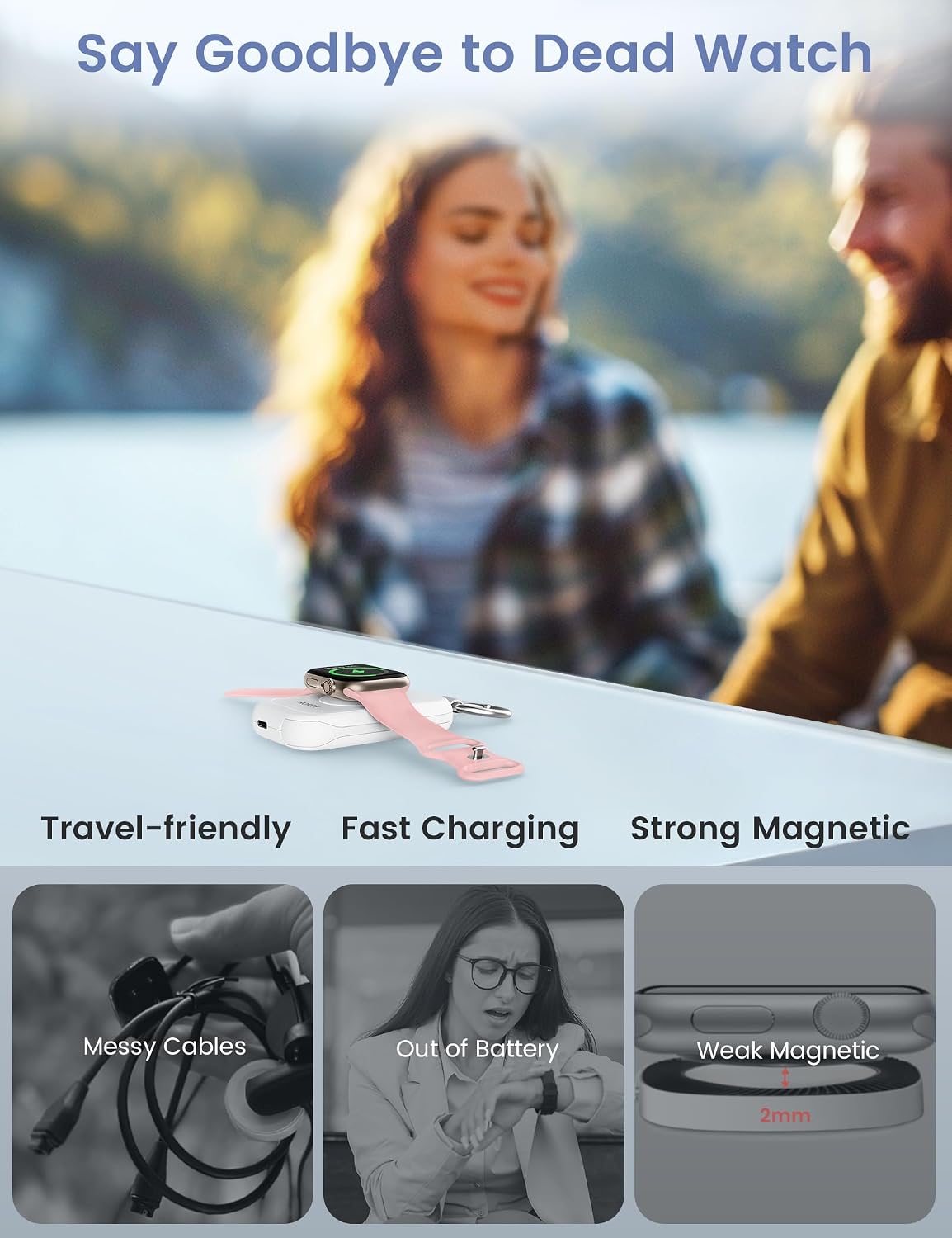RORRY CharmGo for Apple Watch Charger, 2500mAh Portable Charger for iWatch | Fast Charging Travel Keychain Charger with Built-in USB C Cable for Apple Watch Ultra Ultra Series 11 10 9 8 7 6 3 2