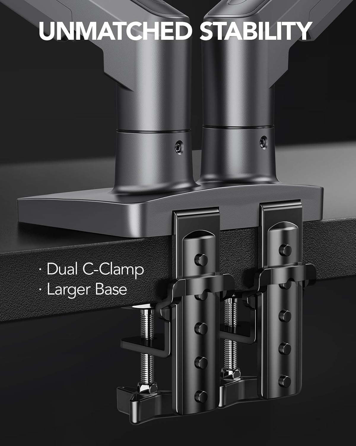 HUANUO Dual Monitor Stand, Fully Adjustable Monitor Desk Mount for 13–32″ Computer Screens, Full Motion VESA 75x75/100x100 with C-Clamp & Grommet Base, Each Arm Holds 4.4 to 19.8 lbs -Grey