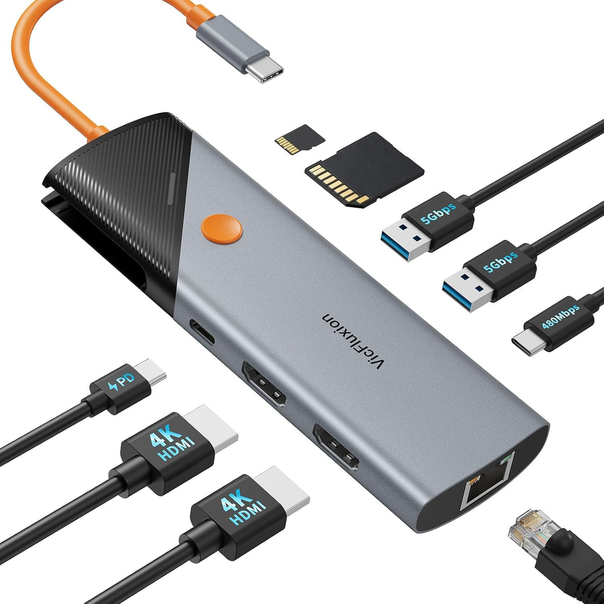 Docking Station Dual Monotior for Laptop,9-in-1 USB C Dock Dual HDMI Ports | 4K@60Hz, 2 USB-A 3.0, USB-C 2.0, SD/TF card readers, Gigabit Ethernet, 100W PD, Computer Dock for HP and Windows