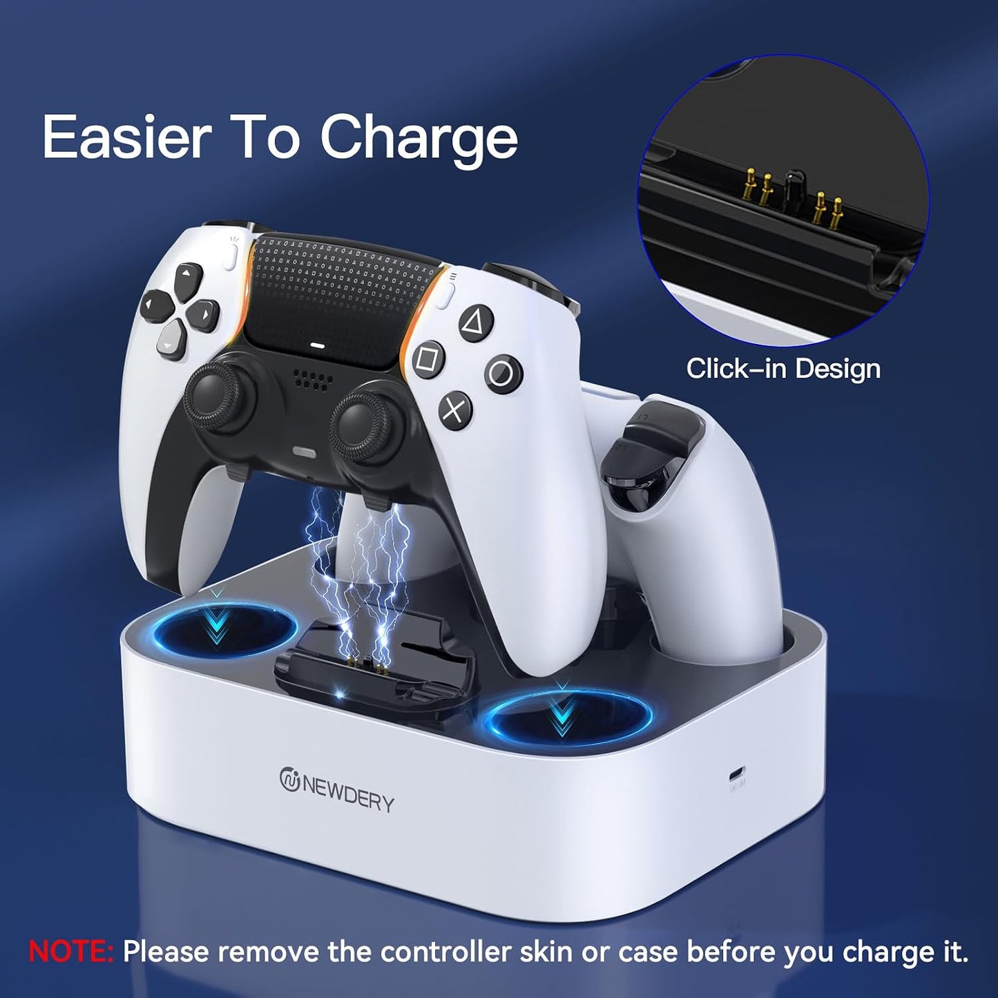 NEWDERY for PS5 Controller Charger Station Compatible with Dualsense Edge | Fast Charging Dock with Led Indicators, Dual Charging Stand for PlayStation 5 & DualSense Edge Controller