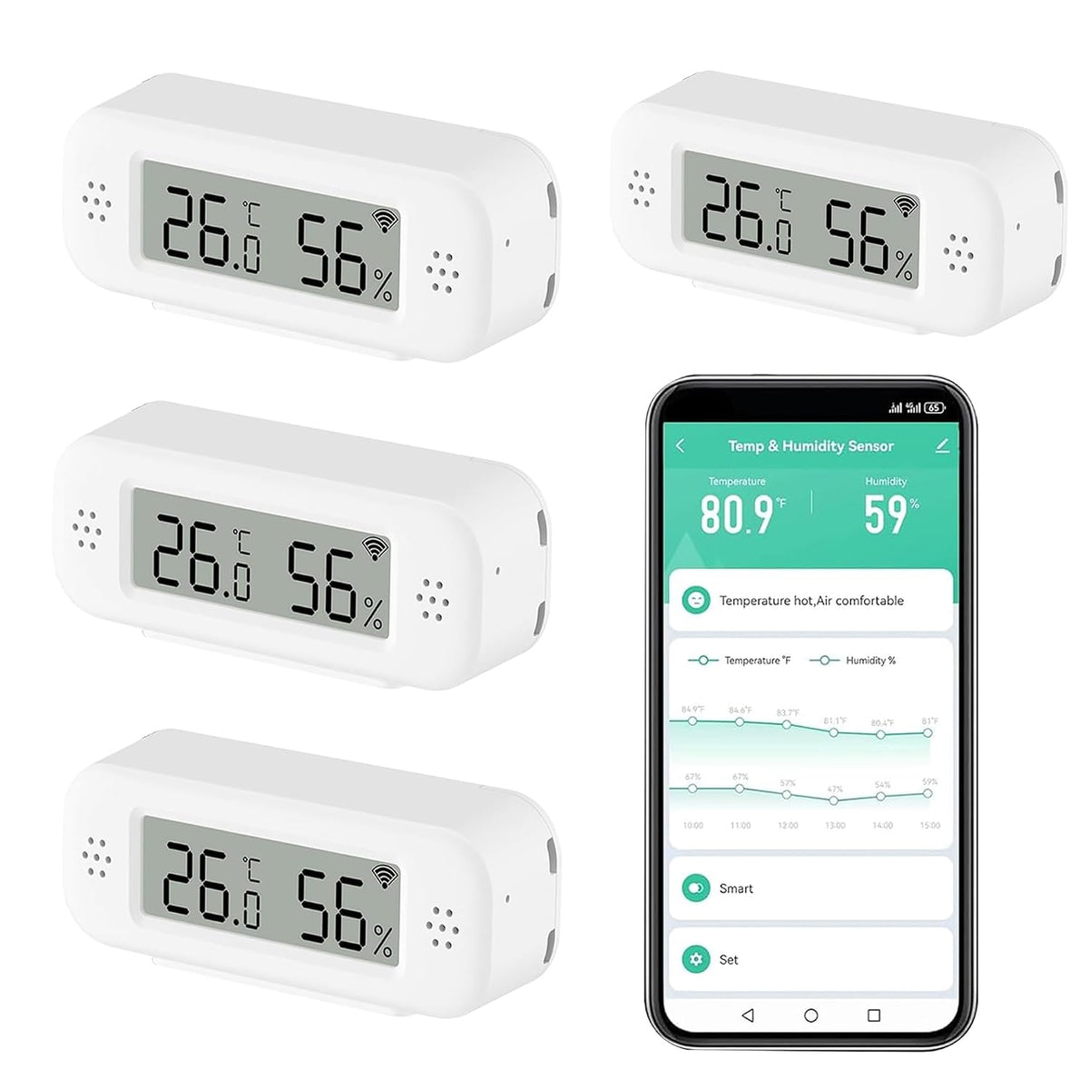 WiFi Thermometer Hygrometer, Indoor Temperature Humidity Sensor 4PCS