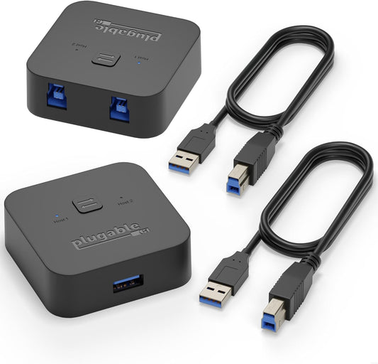 Plugable USB 3.0 Sharing Switch, One-Button USB A Switch to Share Devices Between 2 Computers | KVM Switch for Keyboards, Docking Stations & More