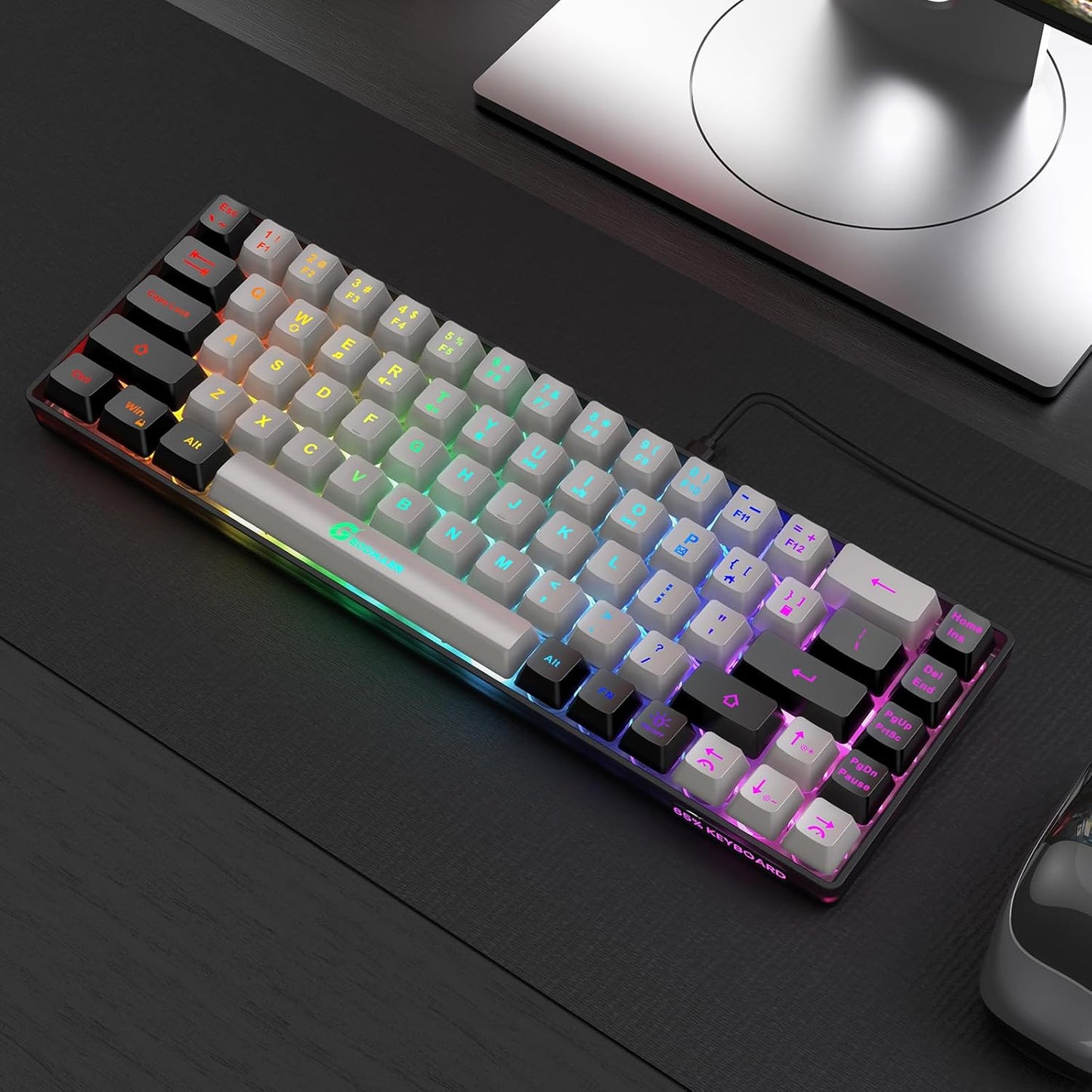 GEODMAER 65% Gaming Keyboard, Wired Backlit Mini Keyboard, Ultra-Compact Anti-Ghosting No-Conflict 68 Keys Membrane Gaming Wired Keyboard for PC Laptop Windows Gamer