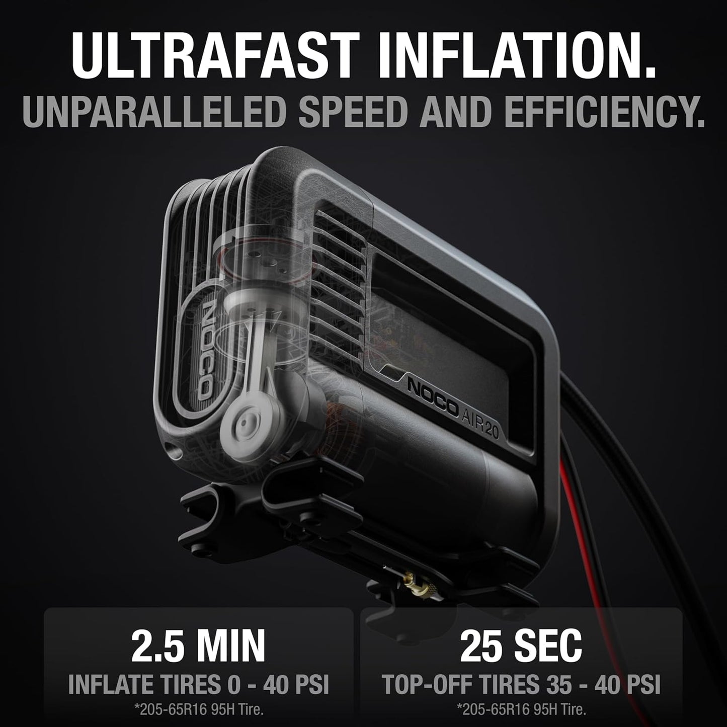 NOCO AIR20 47 LPM 12V Portable Tire Inflator & Air Compressor | Inflates 0-40 PSI in 2.5 Minutes, 100 PSI, Digital Gauge & Auto-Shutoff, Battery Clamps, Tires up to 35 Inches