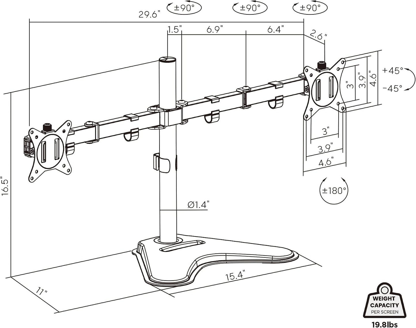 Mount-It! Dual Monitor Desk Stand Mount for 2 Screens VESA 75x75 & 100x100 | Fits two VESA 75x75/100x100 screens, sturdy desk stand for a clean dual-monitor workstation.