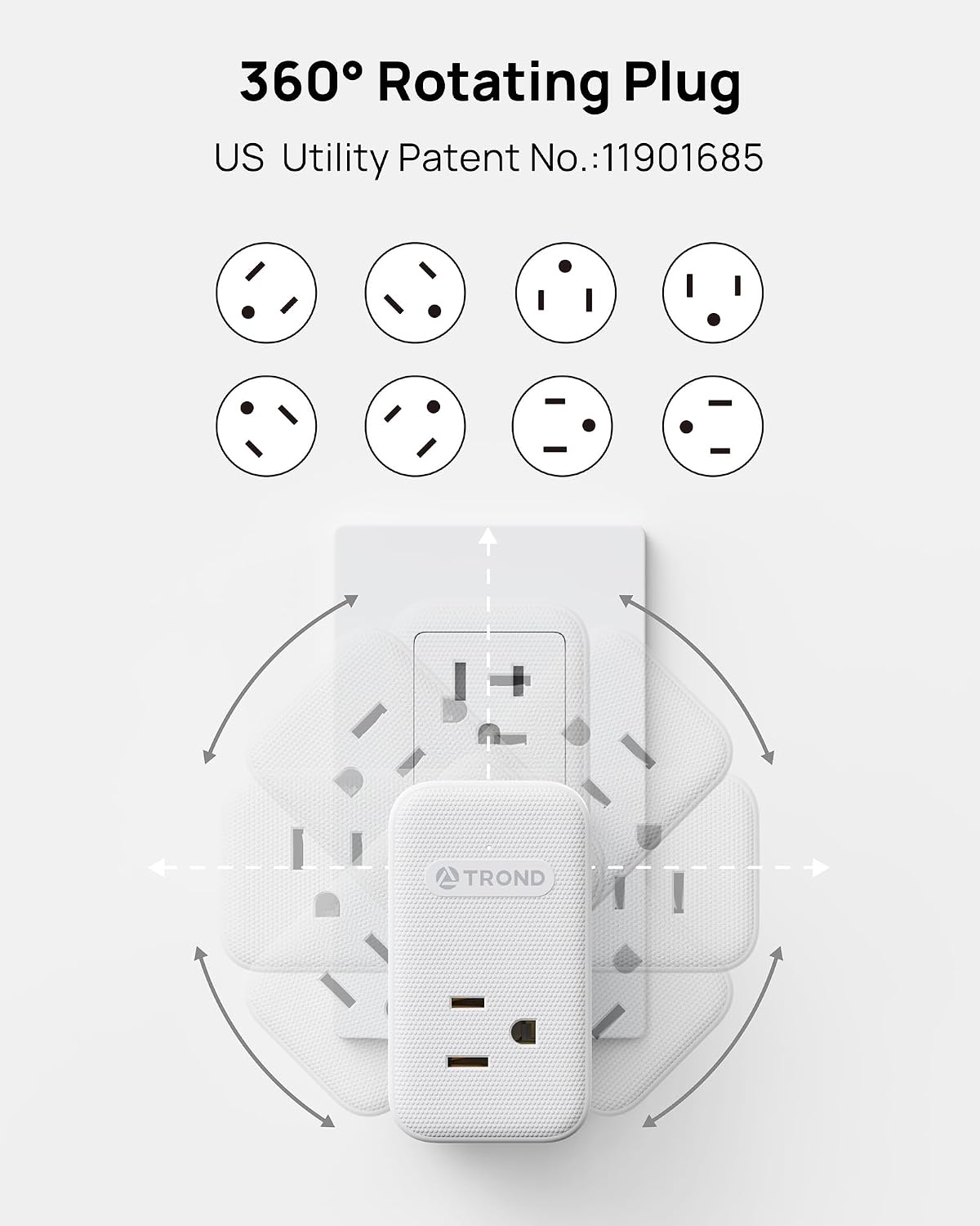 TROND Multi Plug Outlet Extender with 2 PD 20W USB C Charger and 3 Outlets | 360 Rotating Plug, 4 USB Plug Adapter, 2 USB C and 2 USB A, A Small Charging Station for Kitchen Bathroom Cruise Essentials