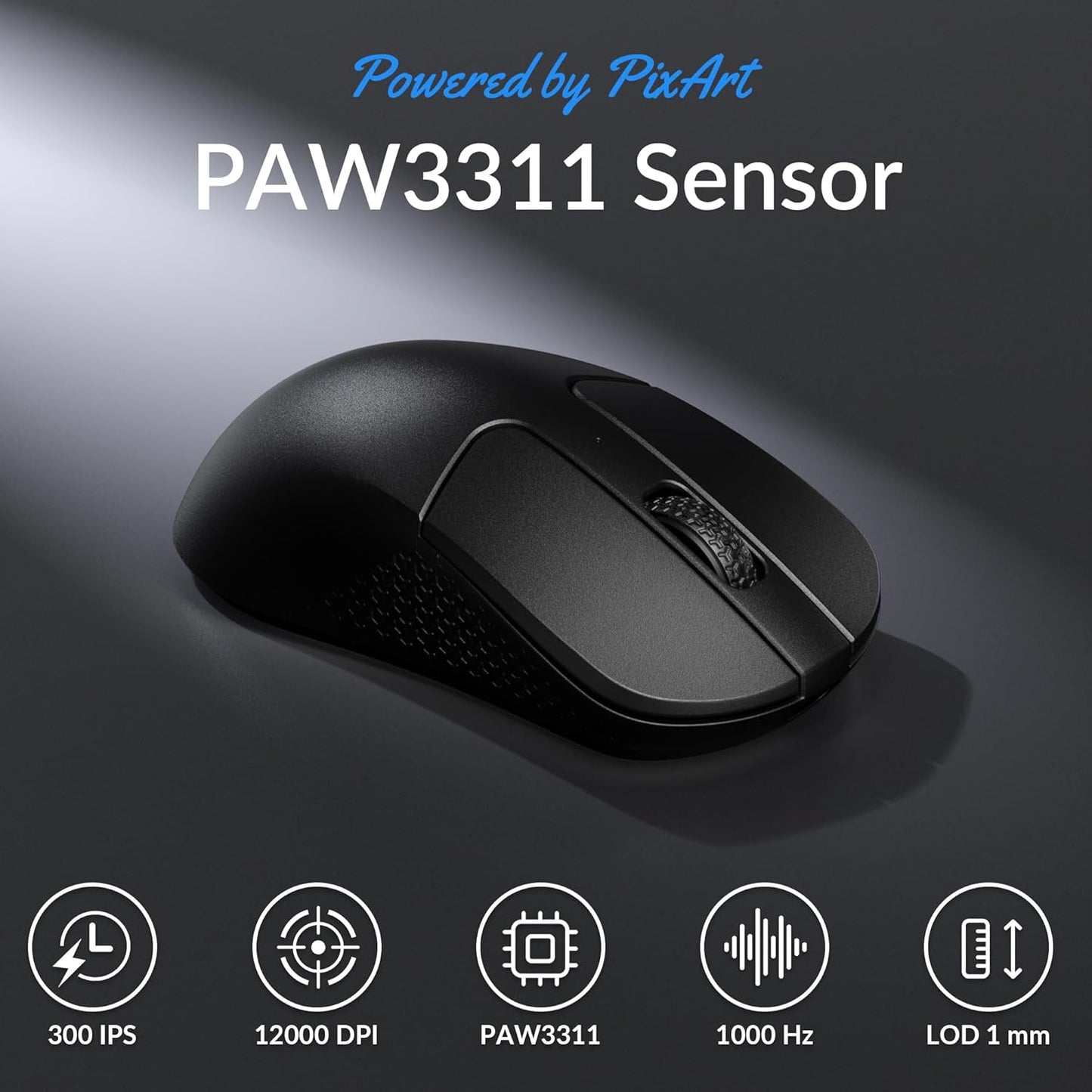 Keychron M3 Mini Wireless Optical Mouse, Bluetooth 5.1/2.4 GHz/Wired Gaming Mouse, Programmable PixArt 3311 Sensor with up to 26,000 DPI/ 650 IPS, Lightweight Ergonomic for Windows Mac Linux - Black
