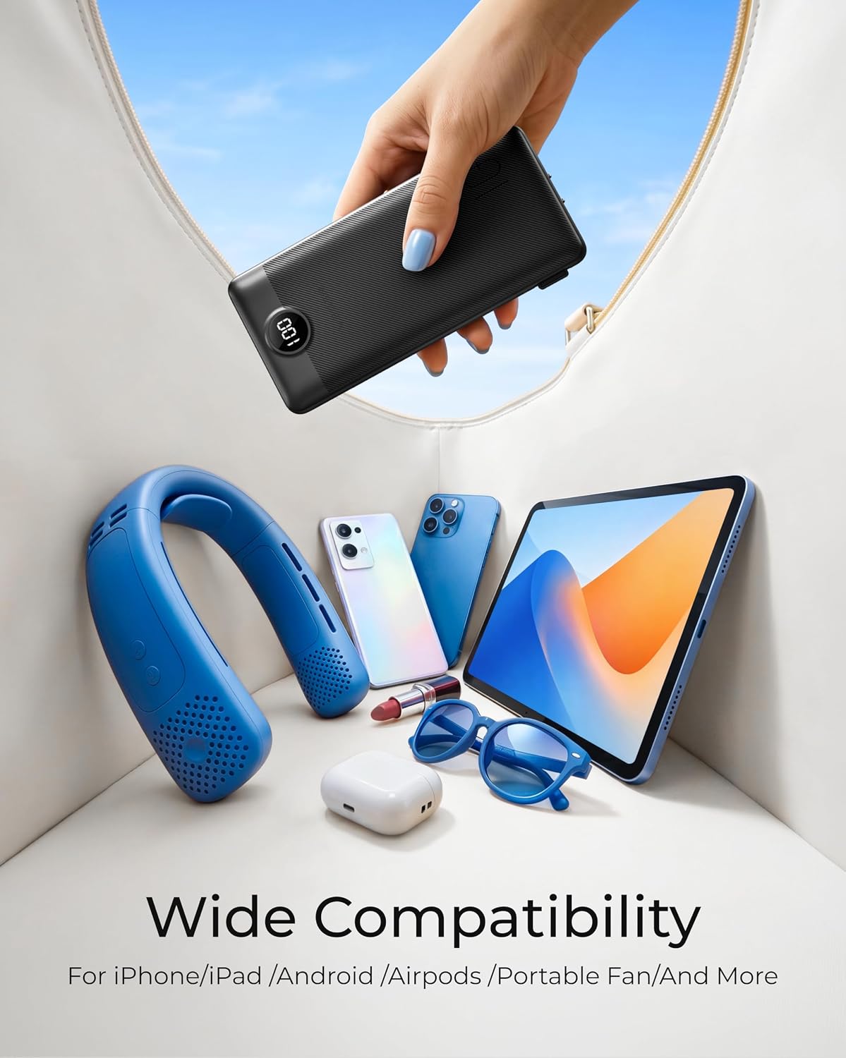 VEGER Portable Charger for iPhone, Power Bank Built in Cable and Wall Plug | 10000mAh,Ultra Slim&Compact,5 Outputs,LED Display,Flight-Safe,Travel Essentials Battery Pack for iPhone 17,iPad, Samsung,etc
