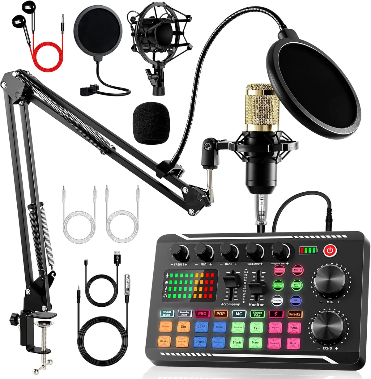 Podcast Equipment Bundle, F998 Sound Card with BM-800 Microphone | Podcast Equipment with Audio Mixer, Recording Studio Equipment for Podcasting Singing Gaming Live Streaming YouTube Tiktok