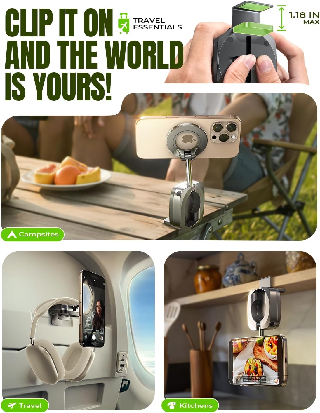 LISEN Airplane Travel Essentials for Flying Airplane Phone Holder for Desk | Phone Stand Hands Free MagSafe Travel Accessories Flying Long Flight Essentials Airplane Gadgets Gifts for Men