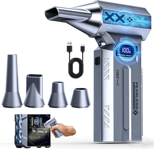 Compressed Air Duster Cordless, 4 Gear Adjustable Brushless Motor 150000RPM Electric Air Duster, Rechargeable with LED Display & Light, Mini Dust Blower for Computer, PC, Keyboard, Outdoor, House, Car