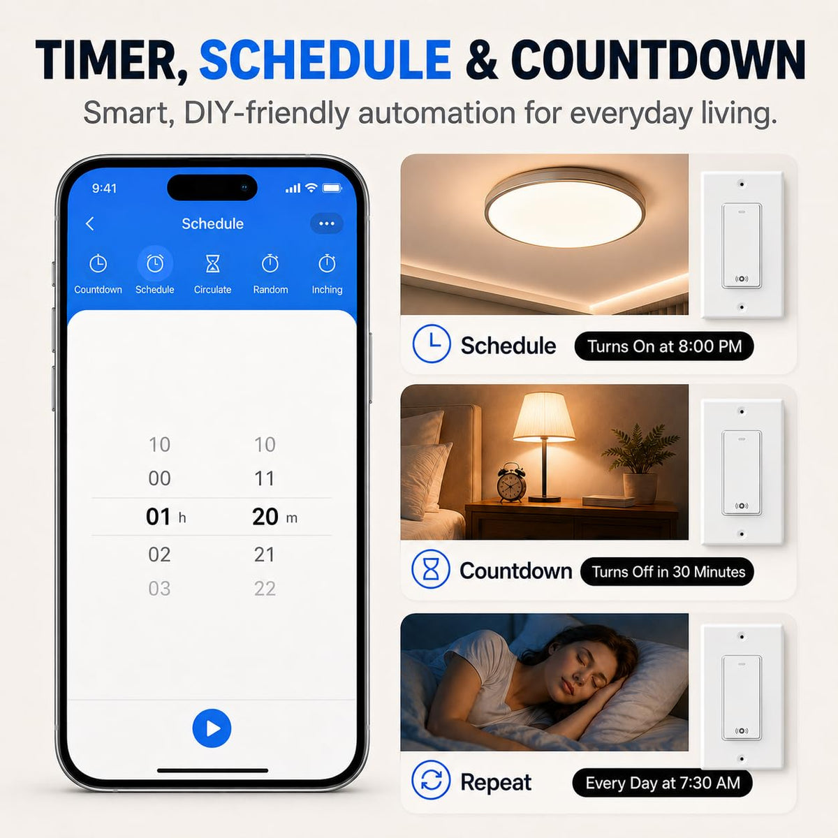 Smart Radar Switch 1 Gang, Neutral Wire Required, 2.4GHz Wi-Fi Motion Sensor Light Switch Compatible with Alexa and Google Home, UL Certified