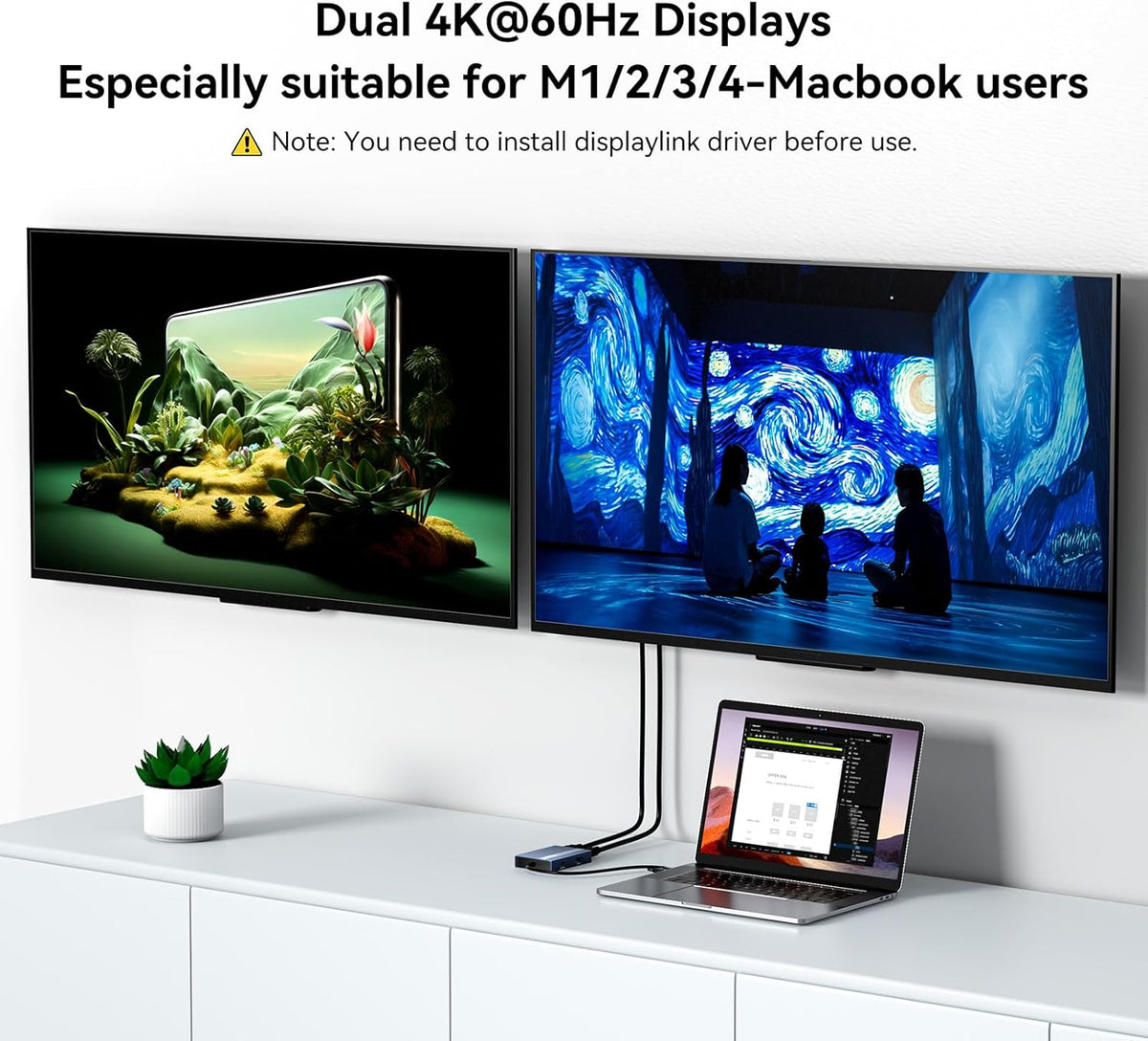 ACASIS USB C to Dual HDMI DisplayLink Adapter for Mac M1/M2/M3/M4/Windows | USB C DisplayLink Docking Station with 2HDMI 4K@60Hz, 3USB-A Ports, 100W PD Charging ,USB A/C to Dual Monitor,Grey