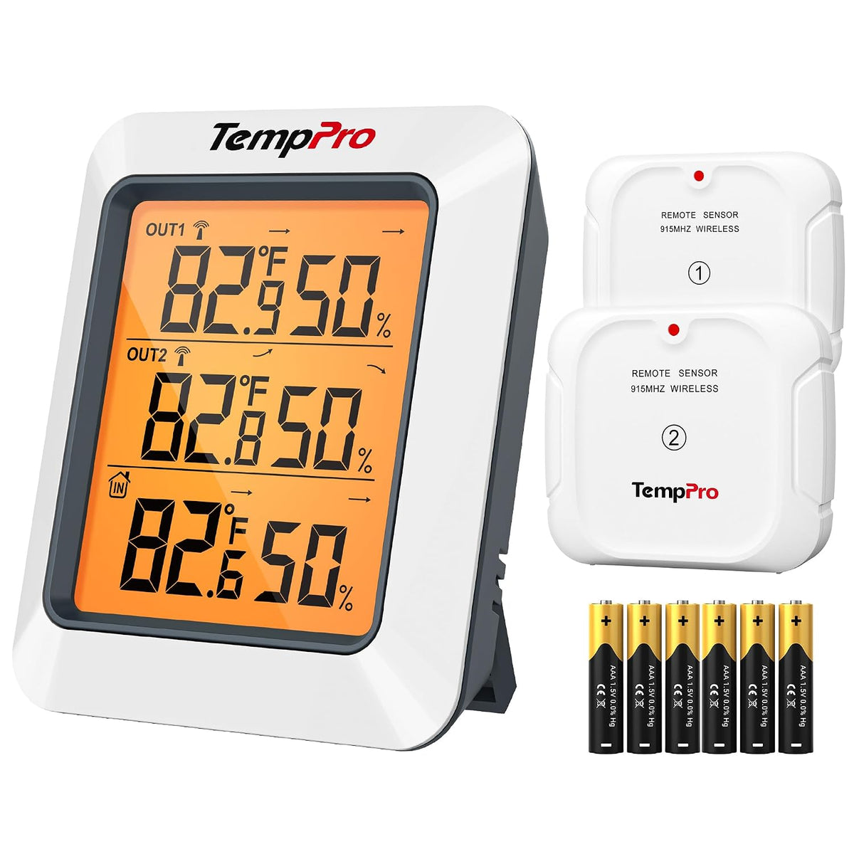 TempPro TempAir 500FT Indoor Outdoor Thermometer Wireless-2 Remote Sensors