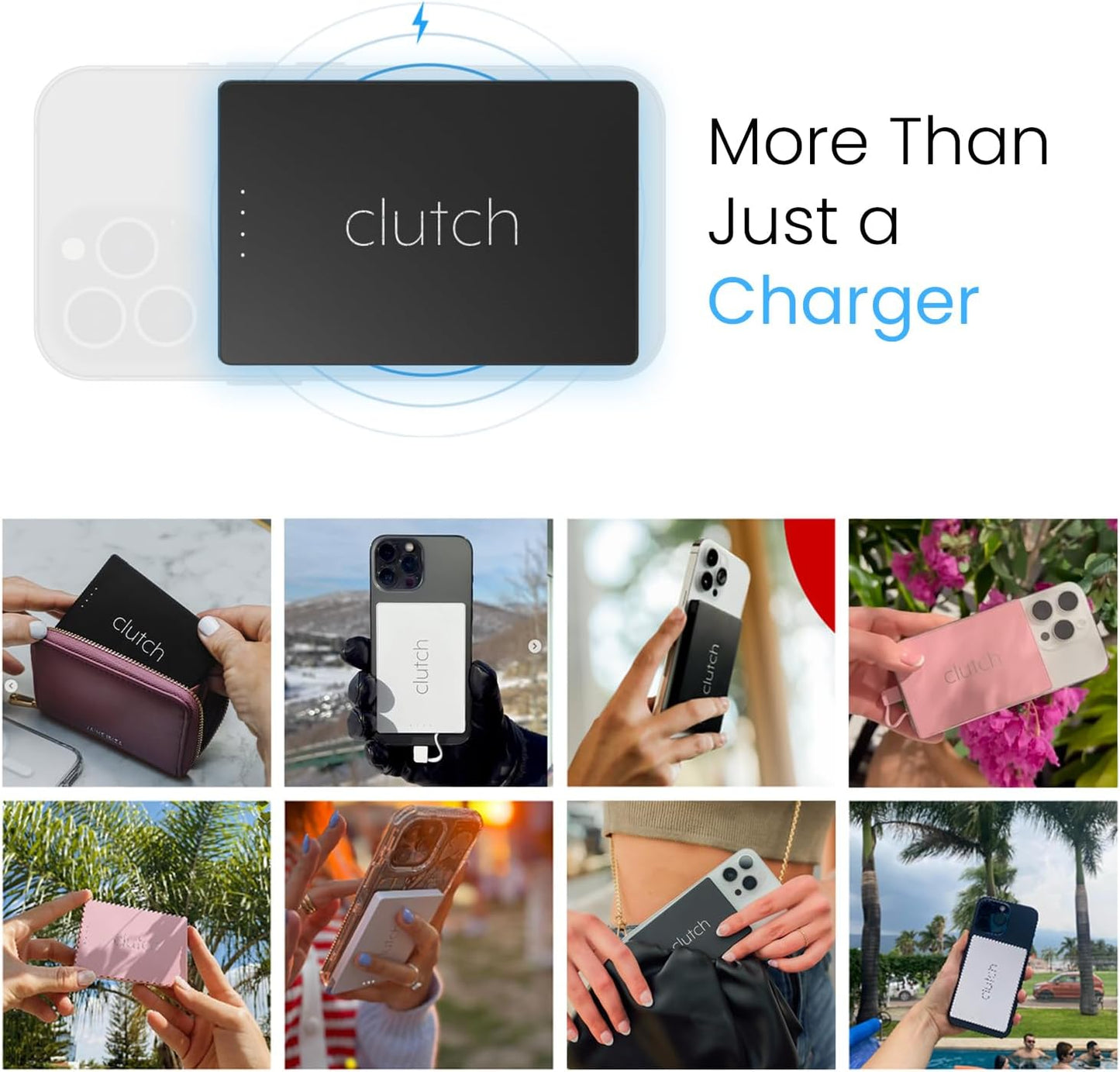 Clutch Pro – World's Thinnest Portable Charger – USB-C Power Bank 5000mAh – Magnetic Built-in Cable – TSA Approved Travel Charger – iPhone 15/16/17 & Android – Black