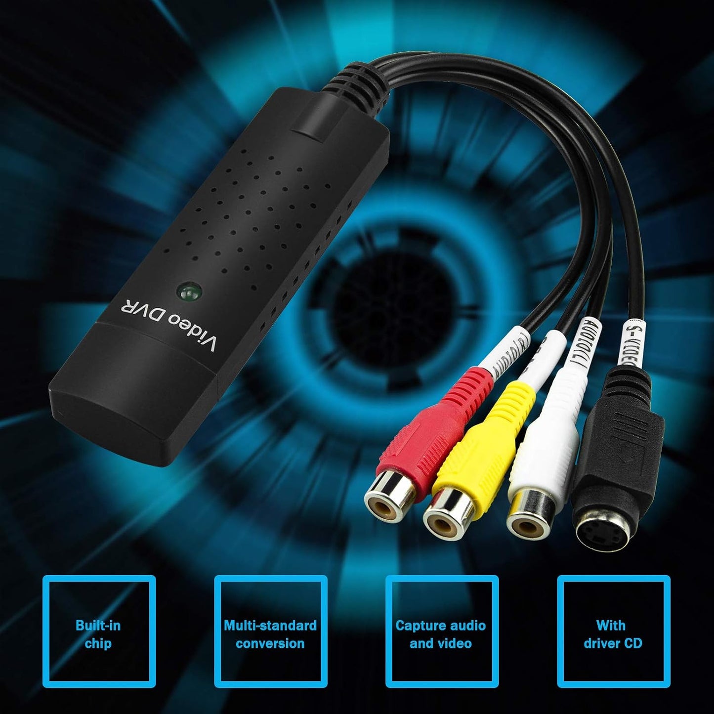 Little World USB 2.0 Audio/Video Converter, Video Capture Card VHS Box VHS VCR TV to Digital Converter, Windows 2000/XP/Vista/7/8/10/11/Mac