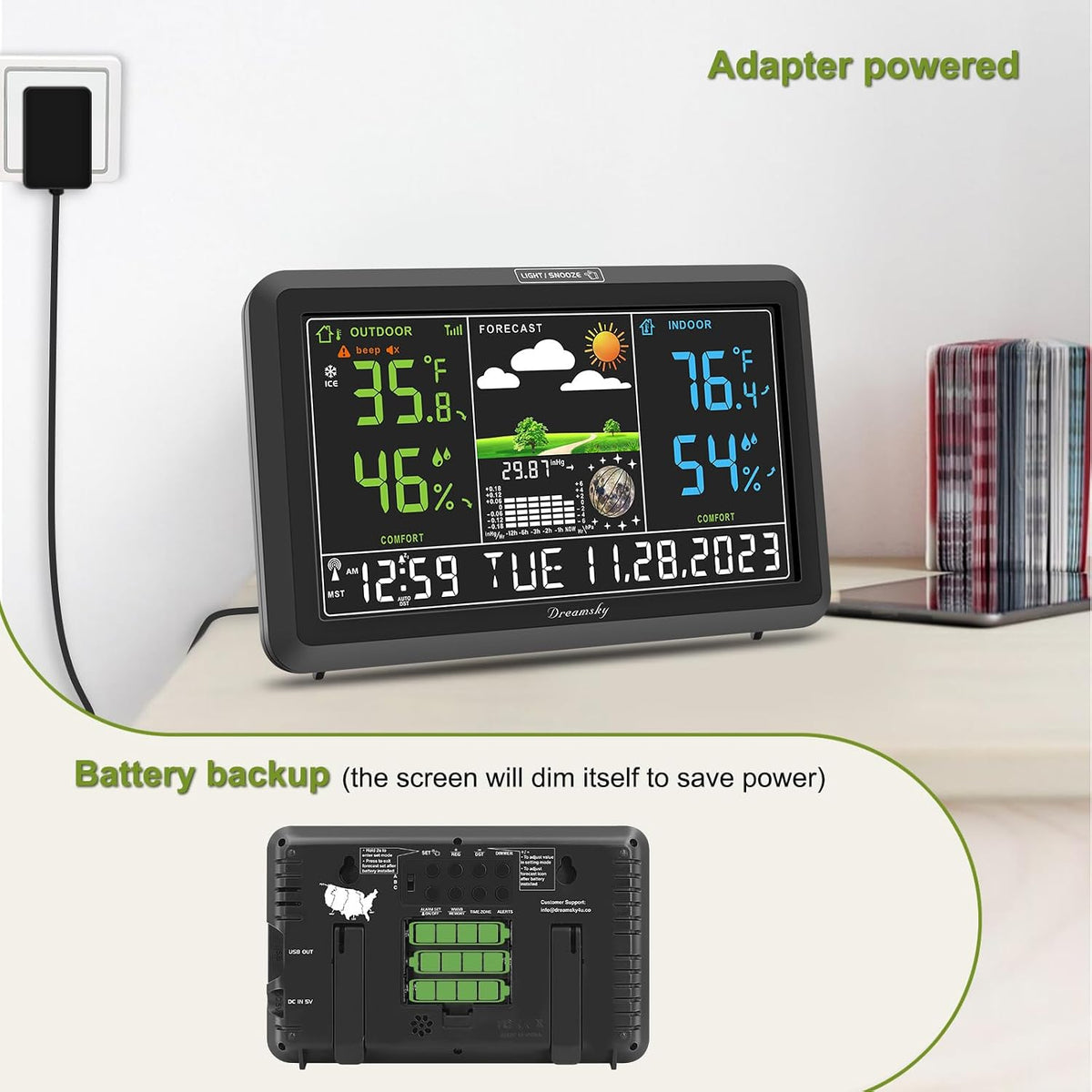 DreamSky Weather Station Indoor Outdoor Thermometer Wireless, Atomic Clock