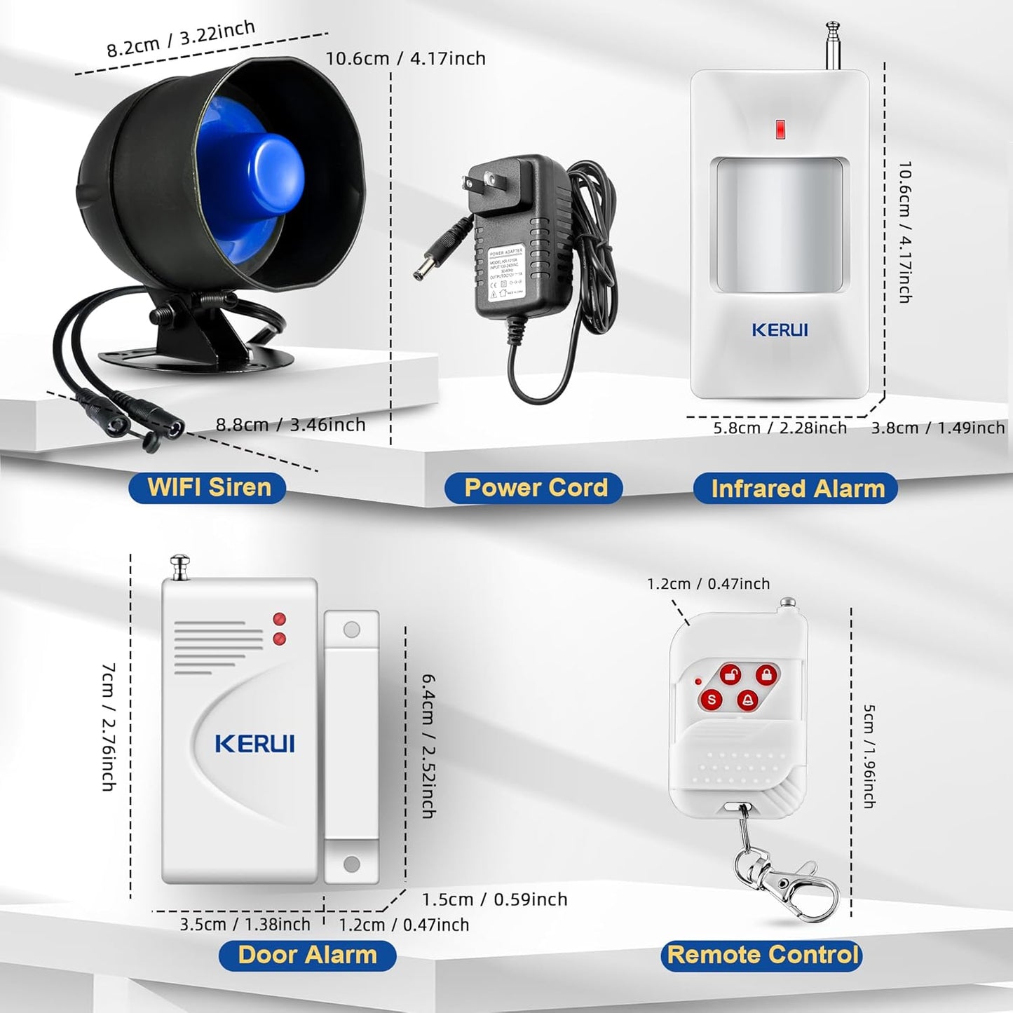 WiFi Alarm Home Security System, Wireless Alarm System with Loud 120dB Motion Sensor Siren, Window Door Alarms Sensor, Remote Control for Shed Garage(SetG)