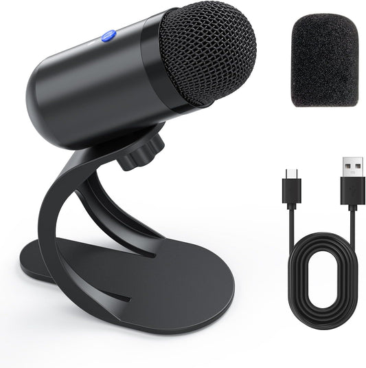 LIANGSTAR USB Computer Microphone, Podcast Mic Desktop with Mute Button for Recording Streaming, Omnidirectional Condenser, Plug&Play Stand with Volume Control for PC, Laptop, Mac, YouTube