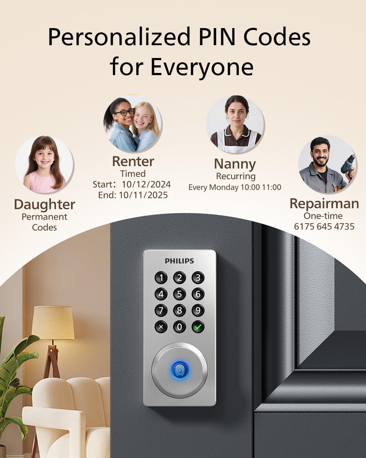Philips Wi-Fi Door Lock, WiFi Smart Lock Keyless Entry Deadbolt for Front Door, Remote Control, Built-in WiFi, APP Fingerprint Passcode Unlock, Auto Locking | Remote Control, Built-in WiFi, APP Fingerprint Voice Unlock, Auto Locking