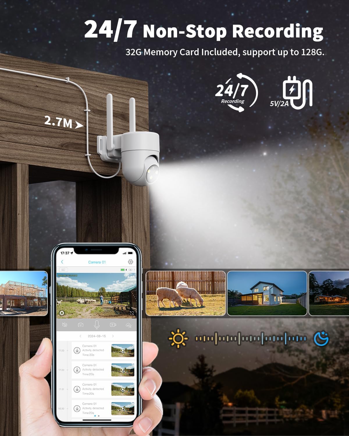 LIWAN Wired Cellular Security Camera, No WiFi Needed, Indoor, White, 1 Pack