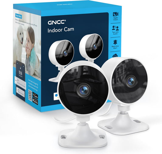 GNCC 2.4GHz Indoor Security Camera for Home, 1080P Baby & Pet Cam, 2-Pack | Baby & Pet Monitoring, Motion & Sound Detection, Two-Way Audio, Black & White Night Vision, Flexible Cloud & SD Storage