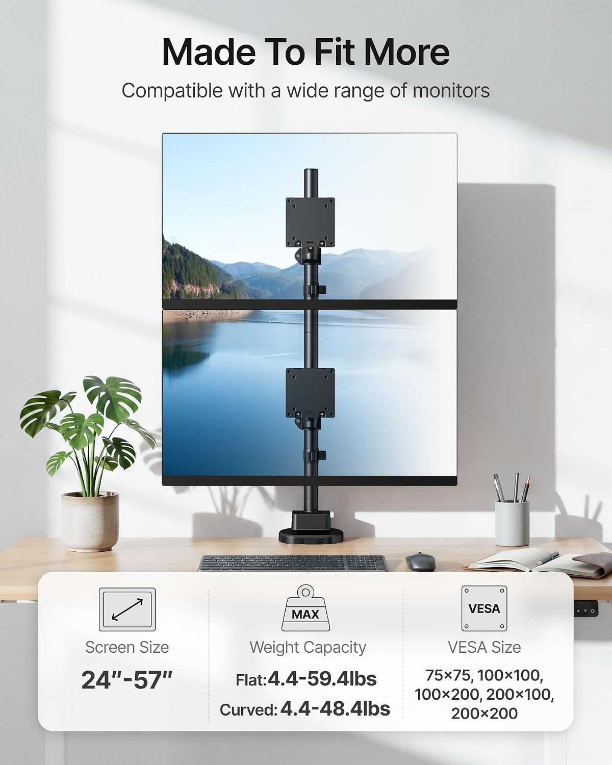 monTEK Heavy-Duty Stacked Dual Monitor Stand for 24-57" Screens