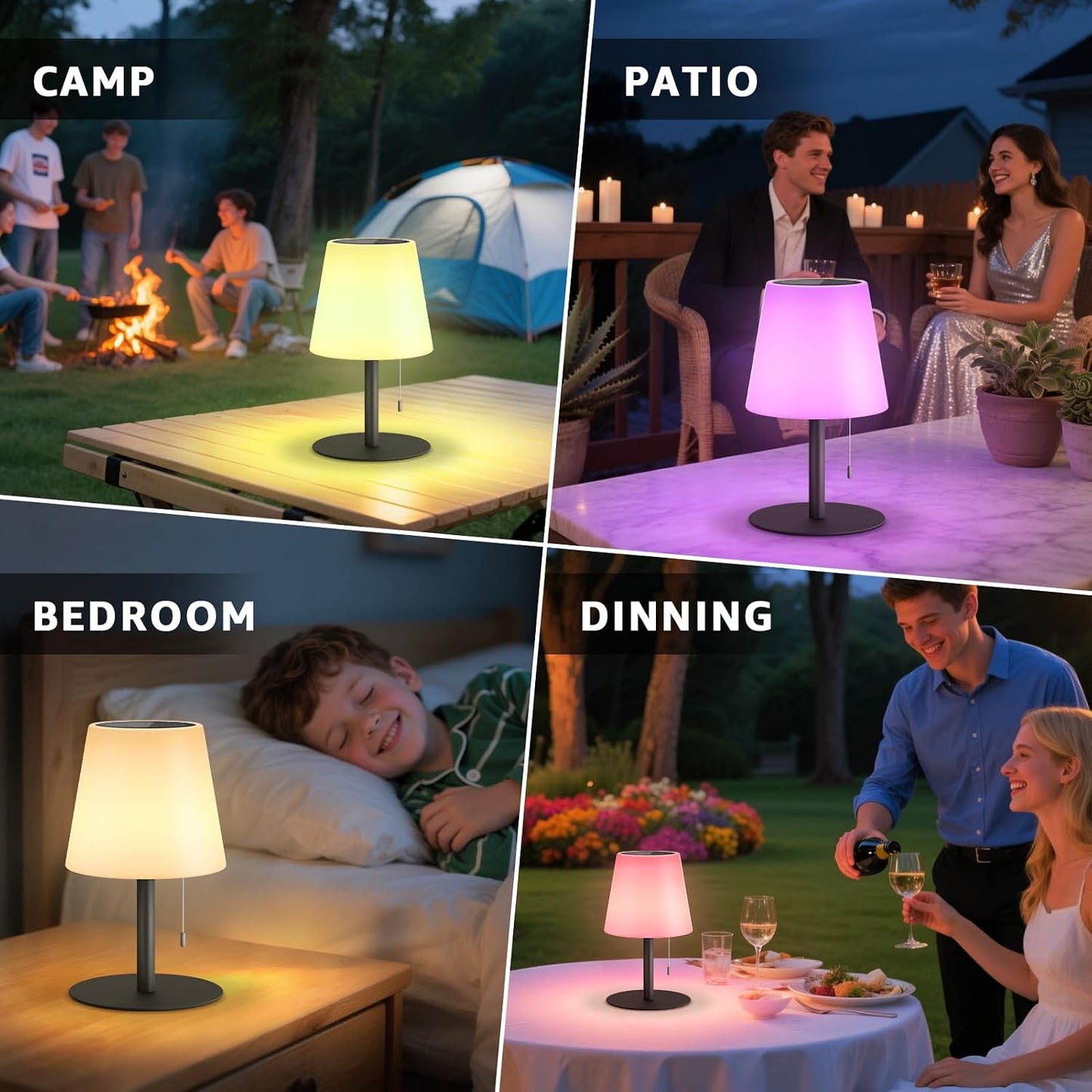 Solar Table Lamp Outdoor, Rechargeable Cordless Patio Lamp with RGB Light | Warm White Dimmable LED, Waterproof Portable Garden Light for Deck, Camping, Dining Table, Indoor Outdoor Ambiance