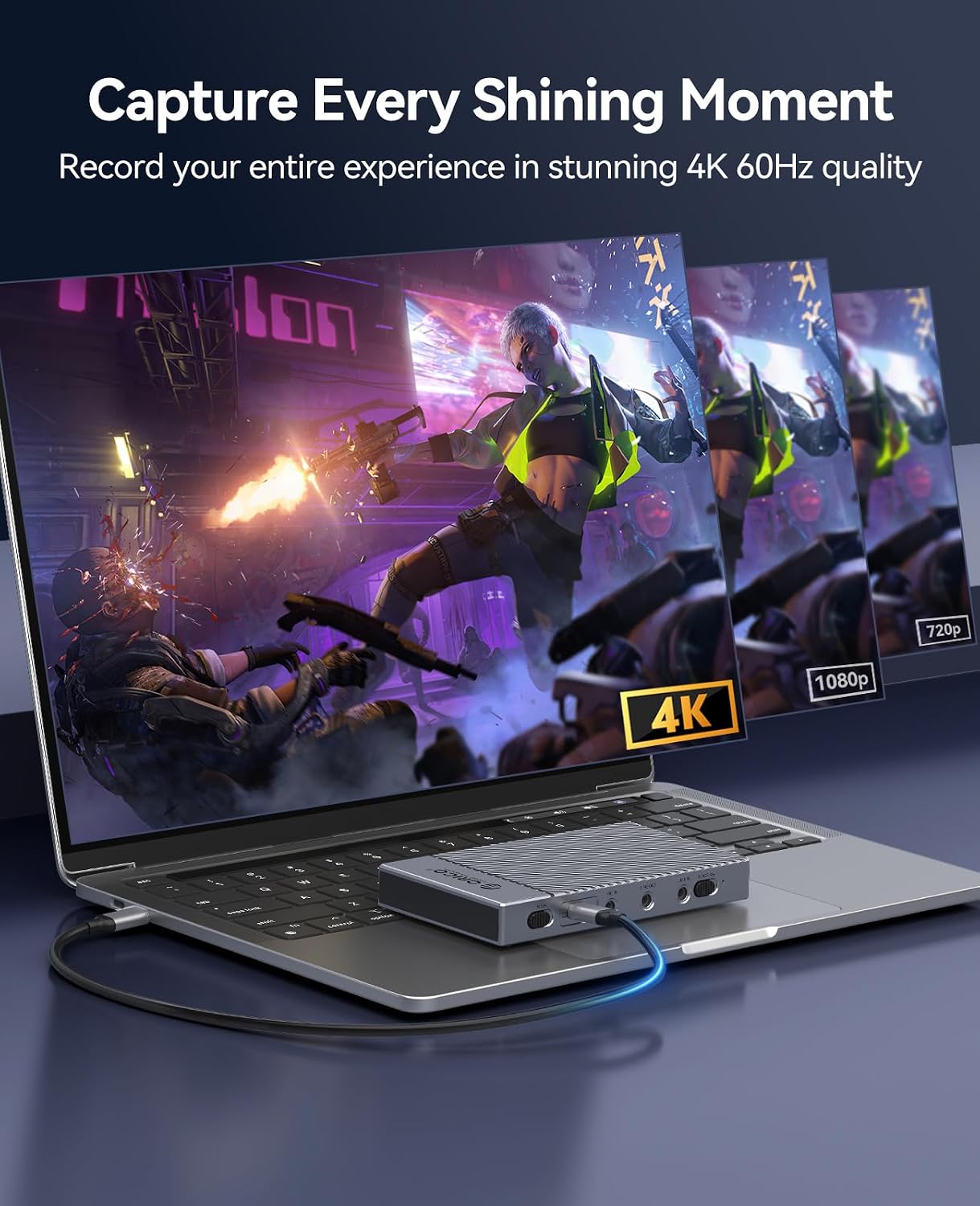 ORICO IS6 4K Portable HDMI Capture Card for Streaming, Dual 4K@60Hz Inputs, USB C Game Capture Card with Audio Ports Compatible with PS5, Xbox, Switch, OBS Recording, Works on PC, Mac, Laptop, iPad