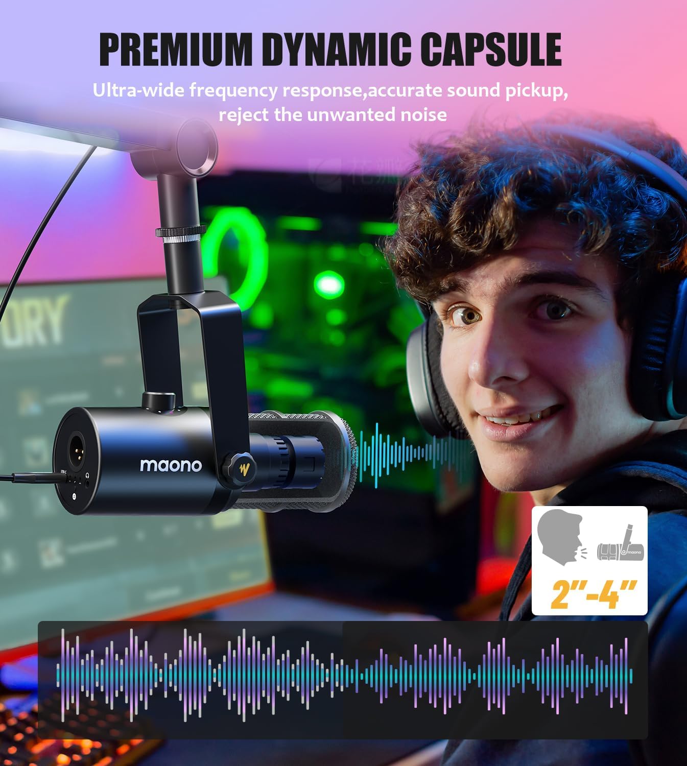MAONO PD400X Dynamic Microphone, USB/XLR Podcast PC Mic with Software | EQ,Tap-to-Mute, Headphone Jack, Gain Knob & Volume Control, Studio Mic for Broadcast, Recording, Streaming & Gaming