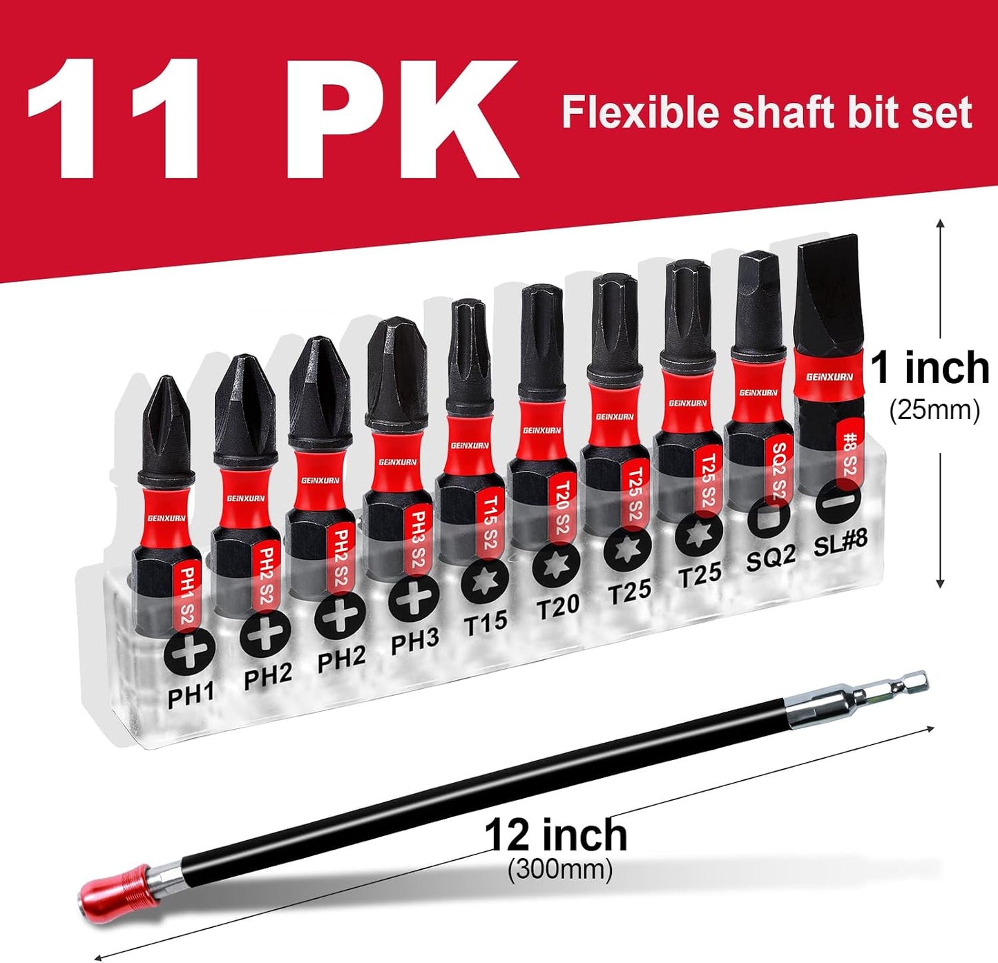 Flexible drill bit Extension Screwdriver Bit Holders, 1PACK 12Inches Flex Shaft Extension Socket Drill Bit Holder Hex Shank Quick-Change Drill Bit Guide with 10PC Screwdriver Bits
