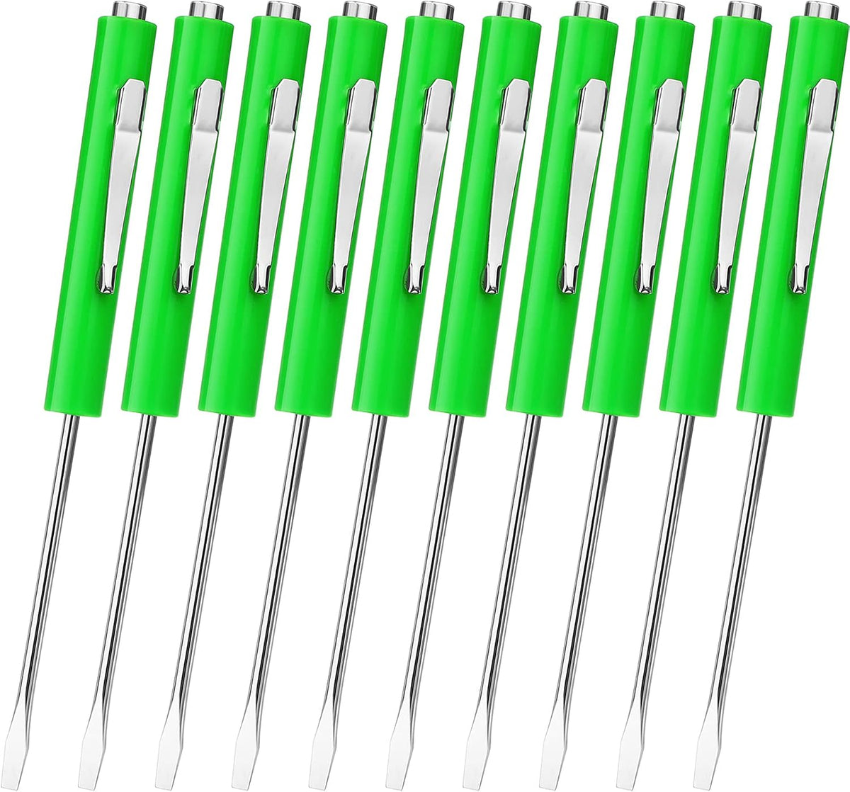 Honoson 10 Pcs Pocket Screwdriver Magnetic Mini Slotted Flathead, Green | Small Slotted Tool with Pocket Clip, Single Blade for Electrician Mechanical Work, Portable Mini Set for Quick Repairs