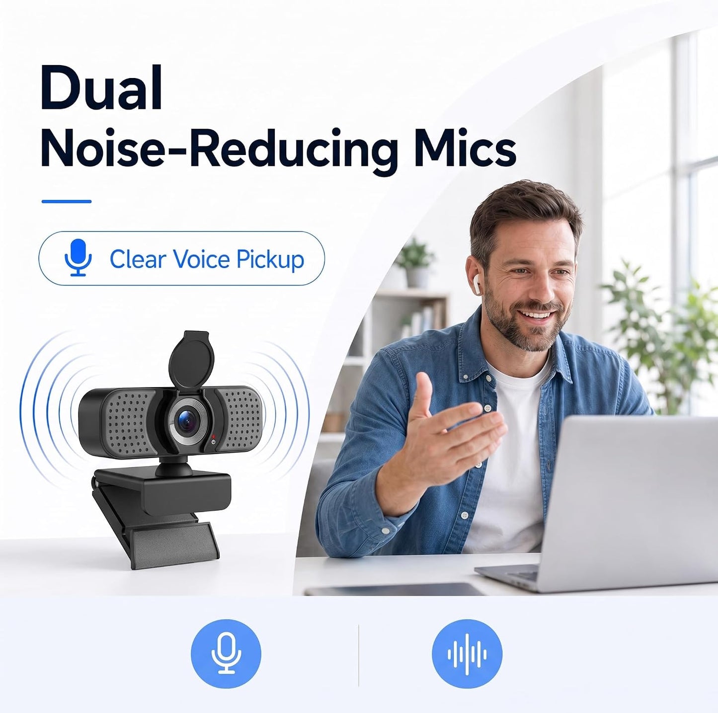 4K UHD Webcam with PDAF Autofocus, Dual Mics, USB-C Adapter, Privacy Cover | 87° view, auto white balance, low-light correction, 360° rotation, 35° tilt, 1.5 m USB-A cable and mini tripod