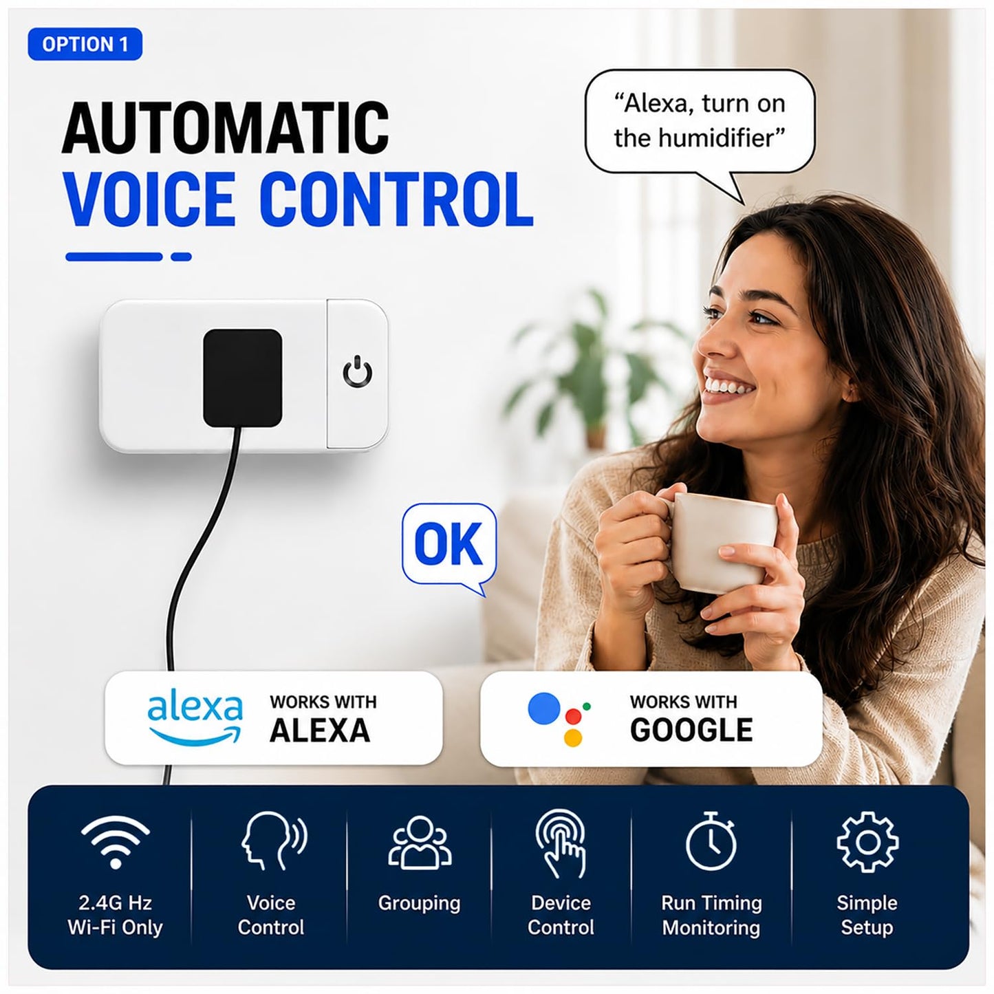 Smart Plug - 2 Pack 2.4G Wi-Fi Outlet Works with Echo, Alexa & Google Home | Smart Plug with Timer, Remote, Voice & Group Controller | No Hub Required