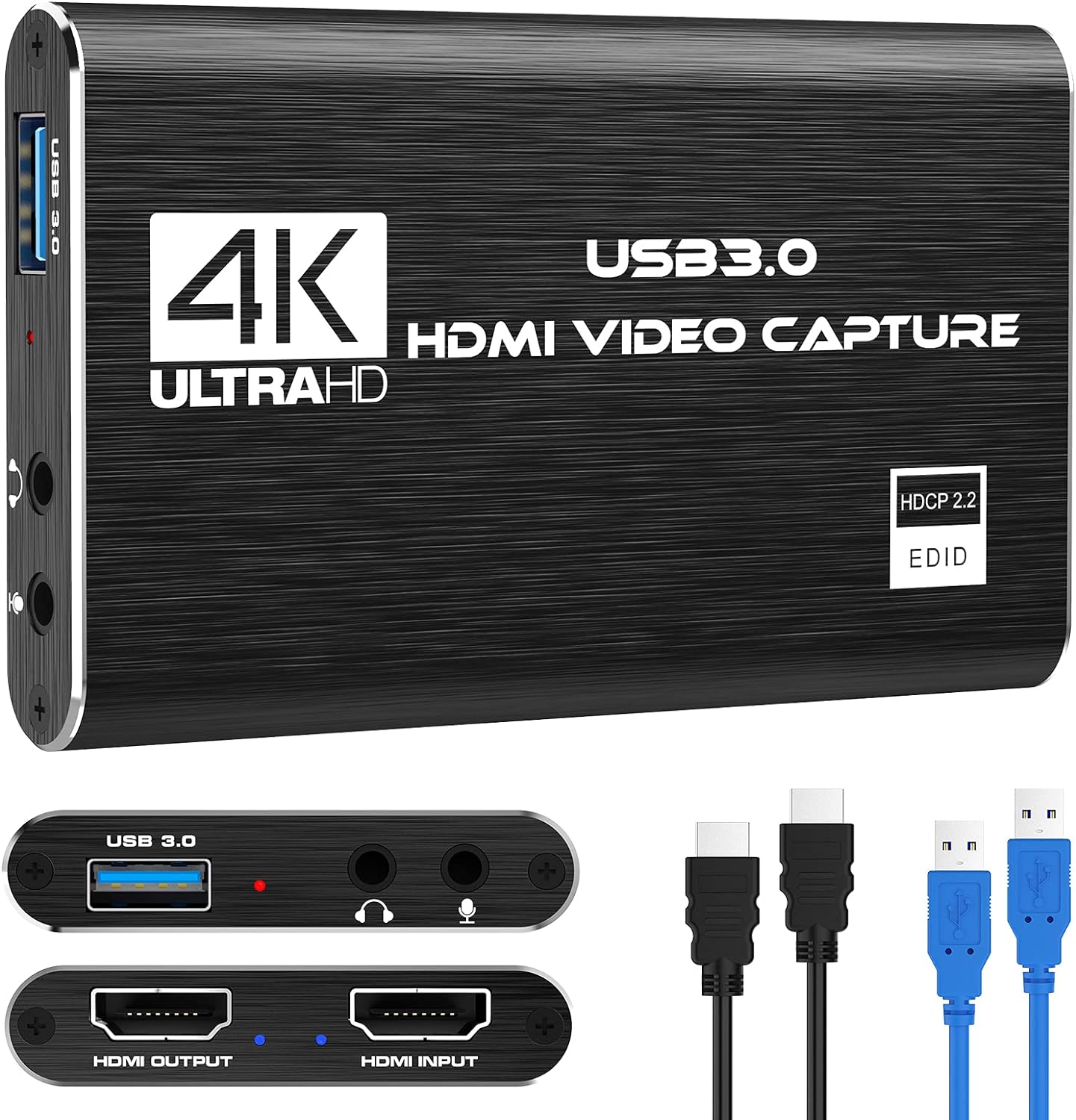 Capture Card, 4K HDMI Video Capture Card, Game Capture Card, 1080P 60FPS Video Capture Device, HDMI to USB 3.0 Capture Card for Streaming, Work with Camera/Xbox/PS4/PS5/PC/OBS