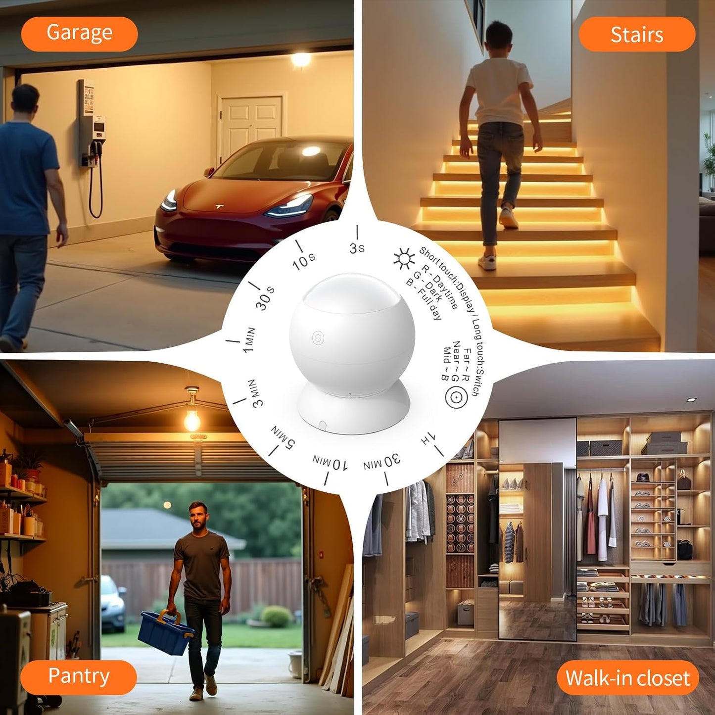 Wireless Motion Sensor Light Switch with Built-in Timer Settings, PIR Motion Sensor Plug Outlet with 3 Adjustable Ranges, Auto On/Off, Ideal for Garage &amp; Storage Room, Compatible with All Light Bulbs