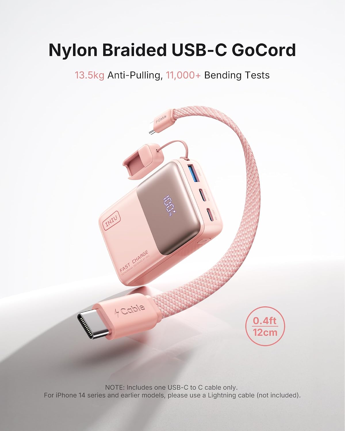 INIU Portable Charger, Ultra Mini 10000mAh 45W Fast Charging Power Bank | Flight-Safe, USB-C Cable, Travel Essential, 45W Battery Phone Pack for iPhone 17 16 Samsung S26 Google iPad etc, Light Pink