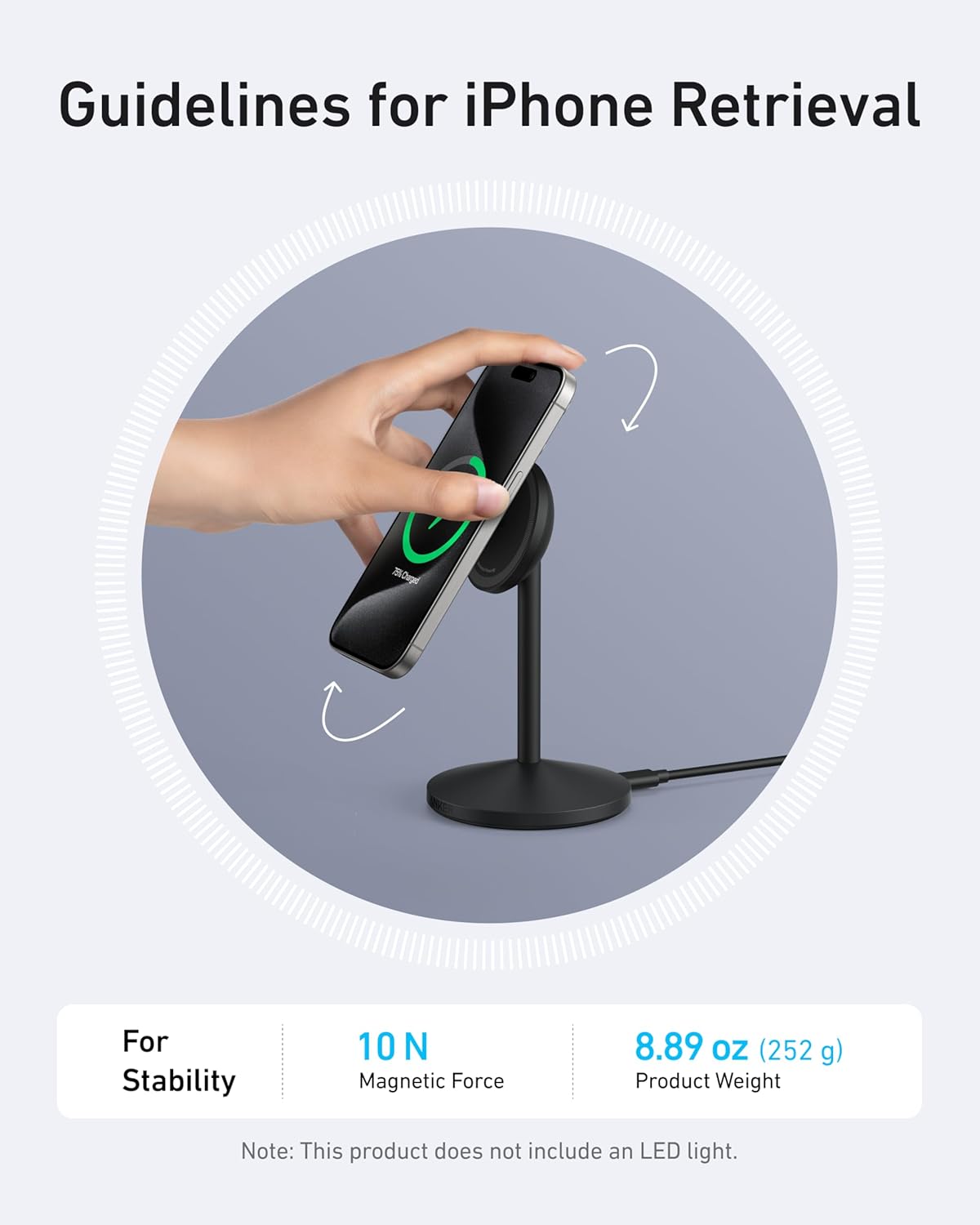 Anker MagSafe Charger, MagGo Qi2 15W 360-Degree Wireless Charger Stand | Qi2-Certified Magnetic Mount with Full Rotation, Magnetic Stand for iPhone 17 / 16 / 15 / 14 Series
