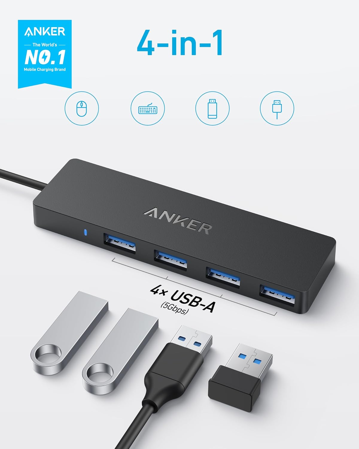 Anker USB C Hub, USB Extender, 4-in-1 USB Splitter, Computer Accessories