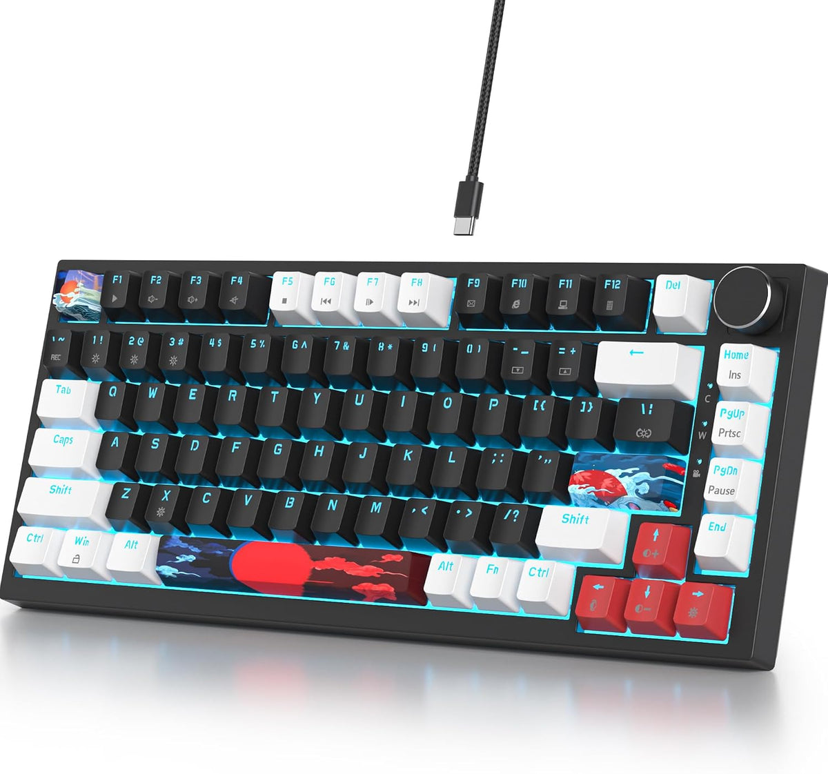 Guffercty kred 75% Percent Blue Keyboard Gasket Mount with Knob, Hot-swappable RGB Wired Mechanical Gaming Keyboard Programmable for Mac/Win (82 Sea Fog Blue)