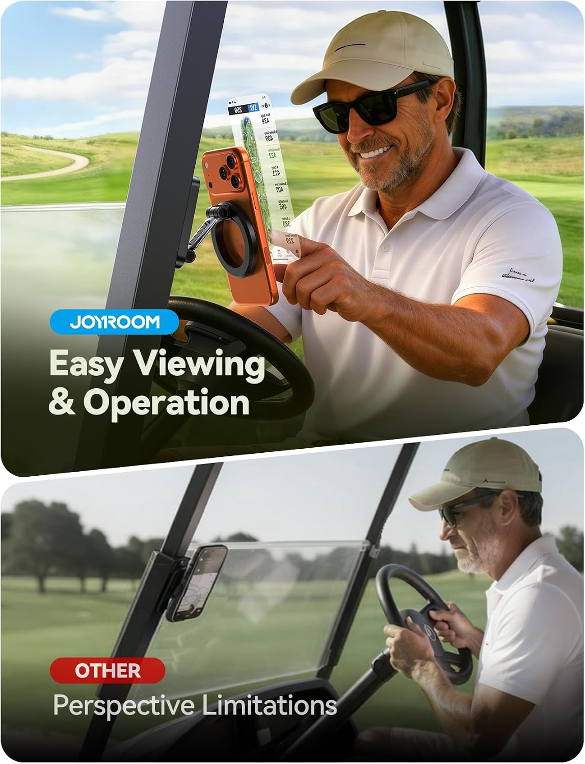 Upgraded Magnetic Golf Cart Phone Holder ,360° Rotatable Golf Accessories | Metal Foldable Arm for Easy Viewing & Operation, Golf Gifts for Men Dad Him, Golf Cart Accessories for EZGO, Club Car, Yamaha
