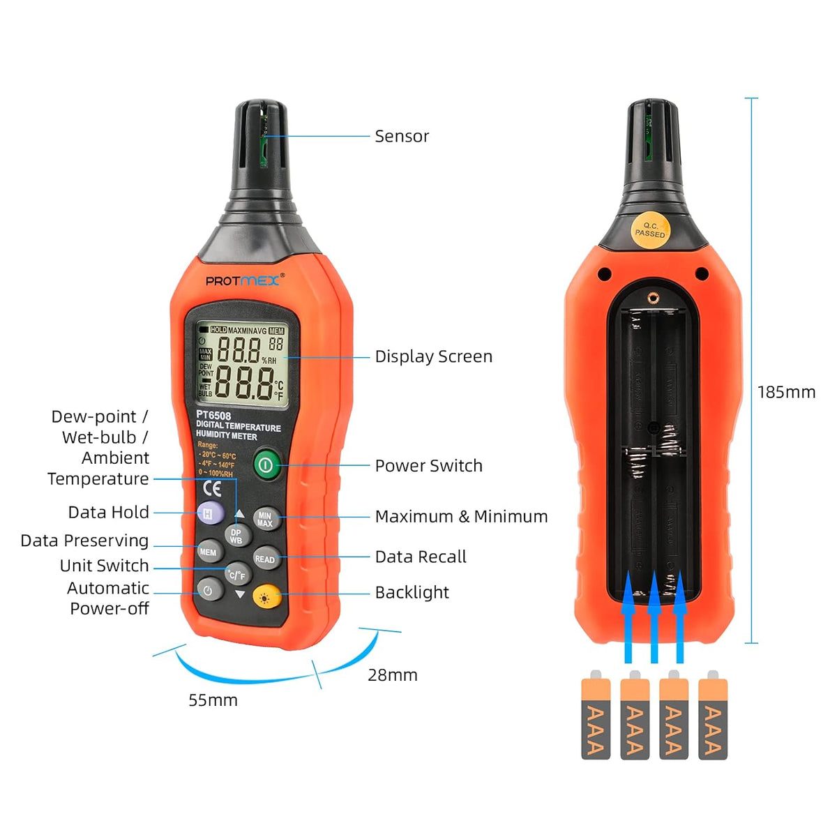 Protmex PT6508 Temperature Humidity Meter - Wet Bulb for Indoor/Outdoor