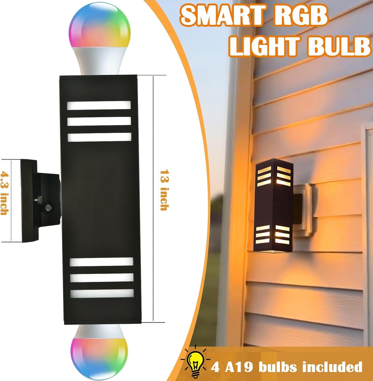 iYogaled RGB Smart Outdoor Wall Lights, 2 Pack Front Porch Light Fixtures, Square Color-Changing Wall Sconce with E26 Base, IP65 Waterproof Up and Down Lights with APP/Voice/Remote Control.