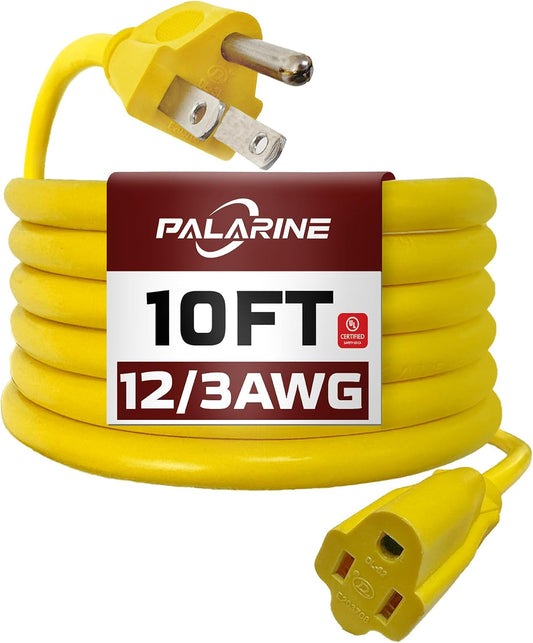 10 Ft Yellow Outdoor Extension Cord, 12 Gauge Heavy Duty Power Cord