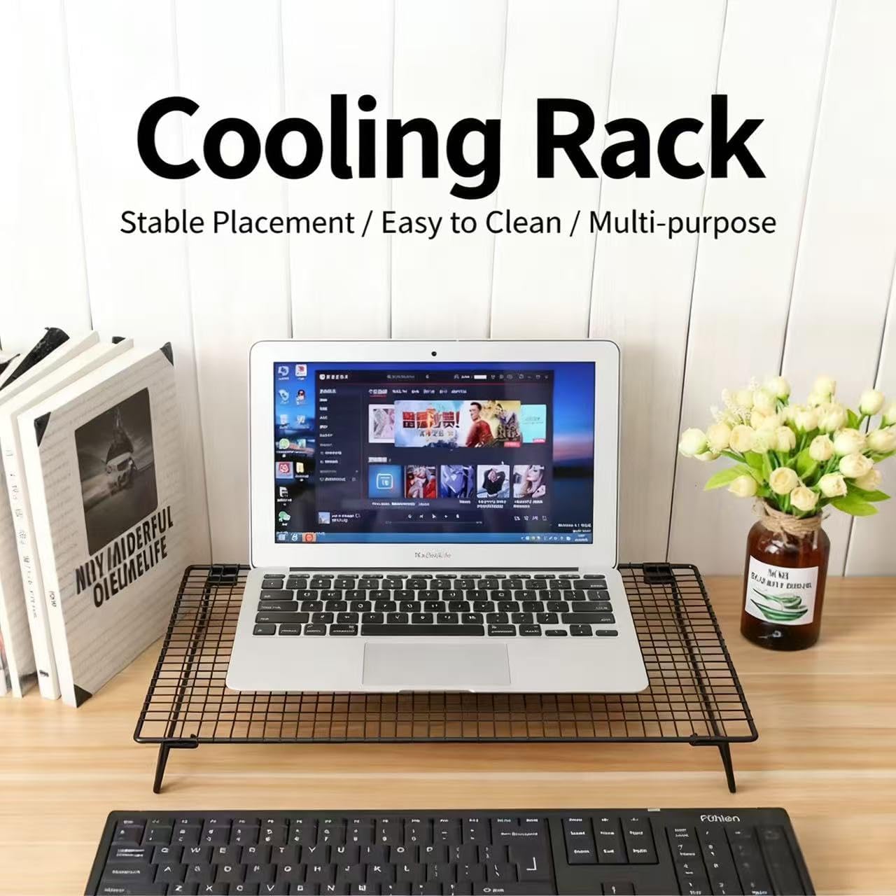 Extra Large Foldable Cooling Rack - Multi-Purpose Baking Cooling Rack for Cakes, Breads, Laptop Stand for Computer Cooling, Grill Rack with Foldable Legs (16.85" x 11.05")