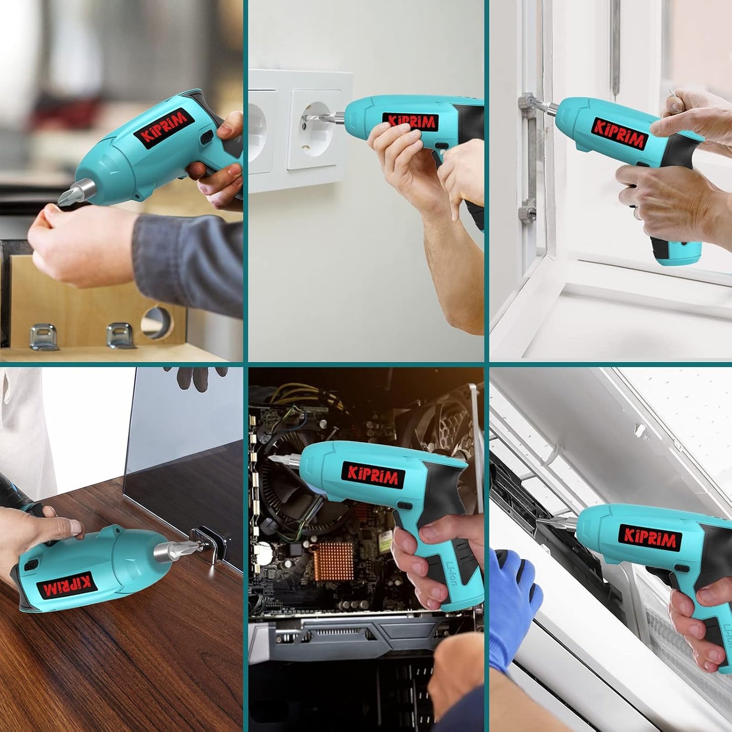 Kiprim ES3 4V Cordless Electric Screwdriver, Power Indicator Light Blue | Compact 4V cordless screwdriver with built‑in rechargeable battery.Equipped with front LED working light and power indicator.